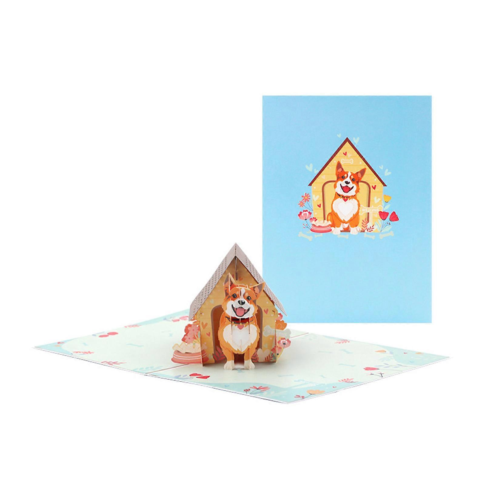 3D Popup Pet Themed Postcard Handmade Greeting Card with Envelope for Birthday Anniversary Foldable Blessing Card