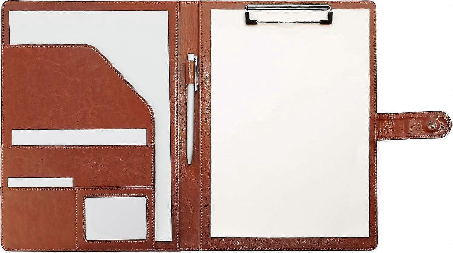 A4 Folder, Faux Leather Clipboard Folder with Cover Writing Work Folio Refillable Organiser Portfolio Clipboard (Brown)