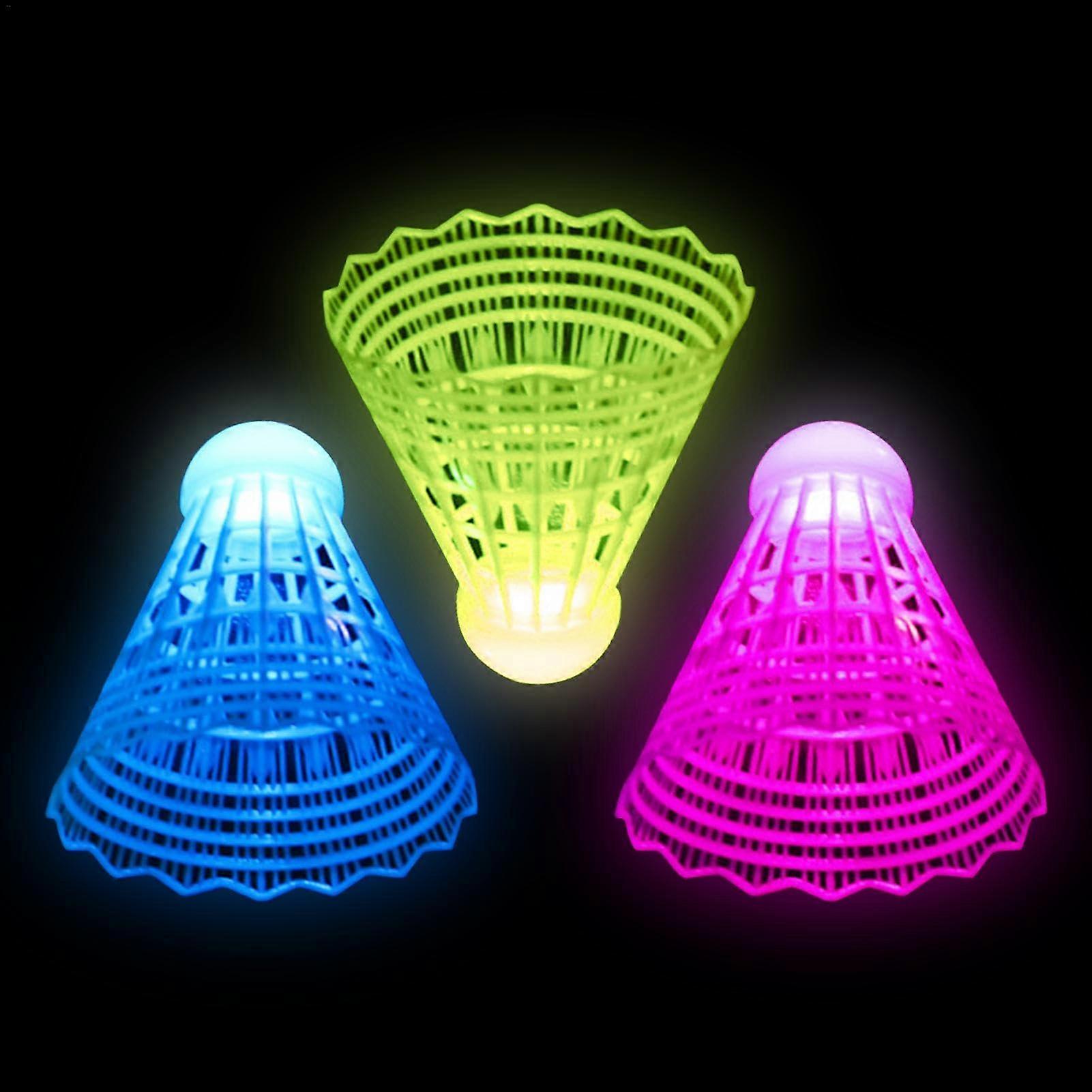 LED Shuttlecocks - 3 Pack Luminous Badminton Shuttlecocks, Glow in the Dark, Colorful Nylon, Highly Elastic for Indoor and Outdoor Play