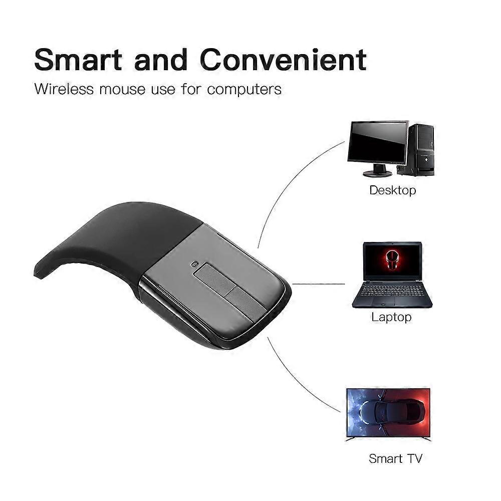 2.4G Wireless Mouse with USB Arc Mouse with Touch Function Folding Optical Mice with USB Receiver Bending Mouse for PC Laptop(Black)