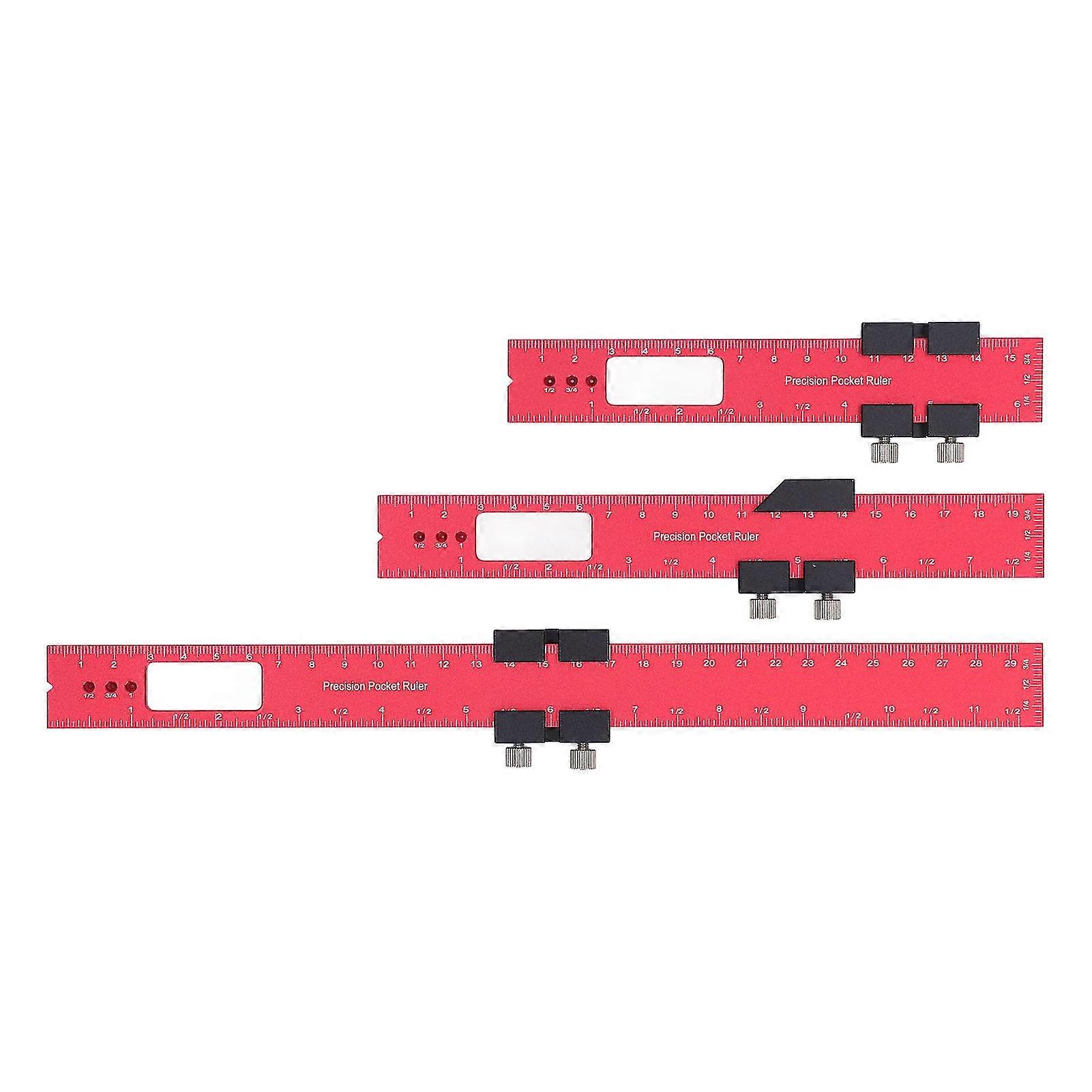 2025 Red Woodworking Positioning Measuring Scribing Ruler with Stopper Carpenter Marking Ruler 16 20 30cm