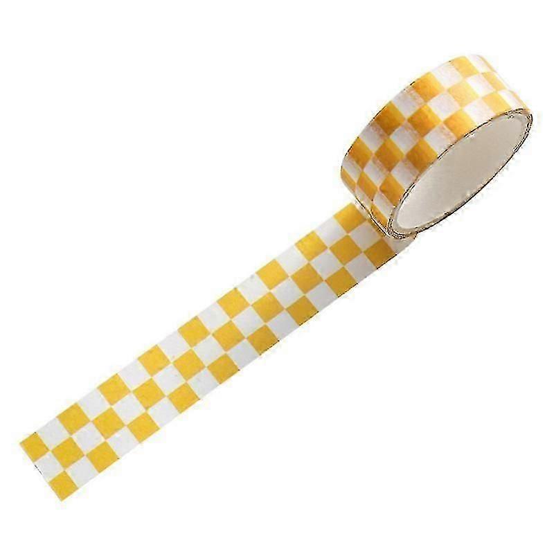 2 Roll Washi Tape Sticky Adhesive Clear Print Removable Fade-resistant Scrapbooking Washi Checkerboa(Yellow)