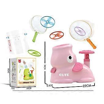 Indoor Outdoor Dinosaur Frisbee Shooter Toy Interactive Game Foot-Powered Pink Design Includes 8 Frisbees 2 Nets 1 Mask Plastic Fun Kids Gif