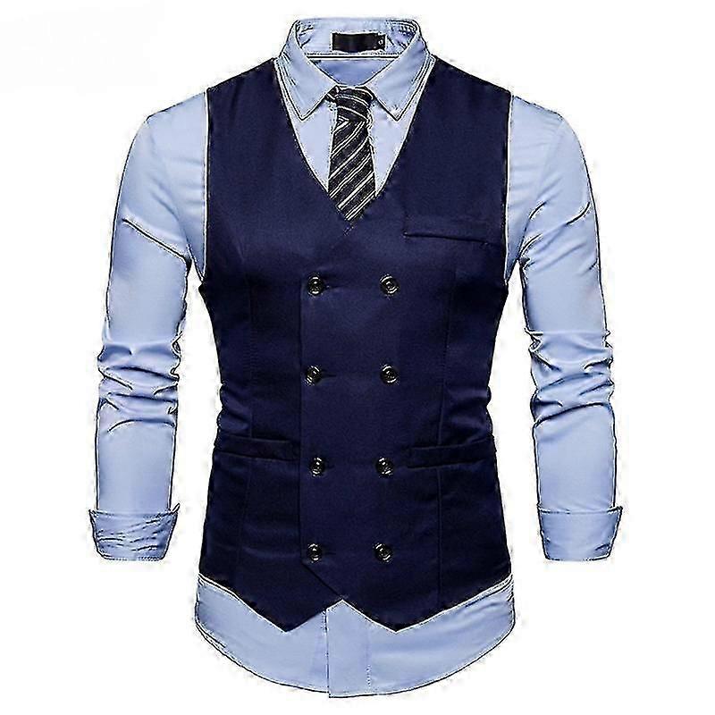 Erkek Kruvaze V Yaka Slim Fit Resmi Düğün Yelekleri İçin Takım Elbise Yelek