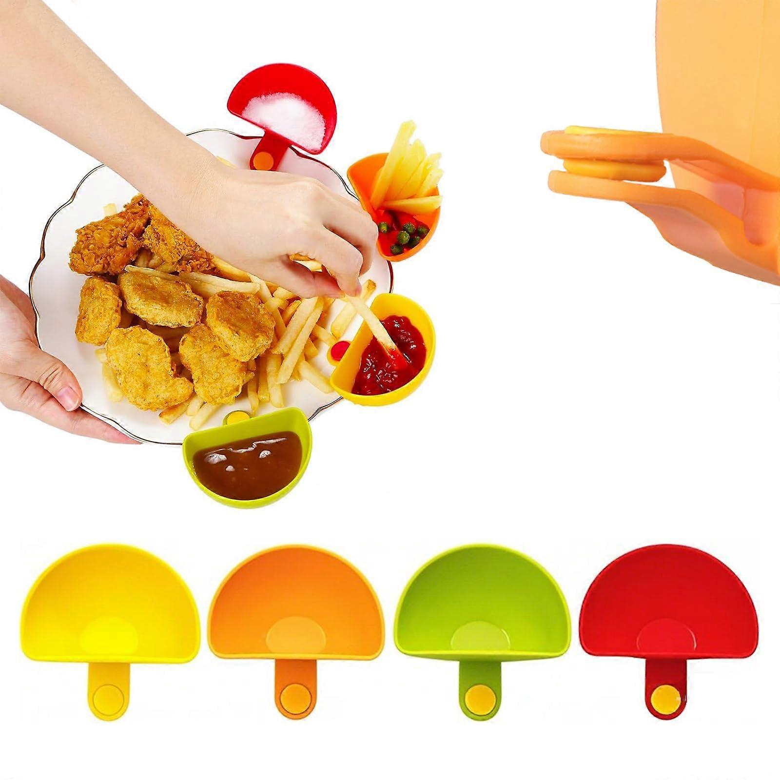 Dip Clip Plates Set, 4-Piece Ketchup and Sauce Holder Plates, Durable Kitchen Utensils for Dips and Condiments