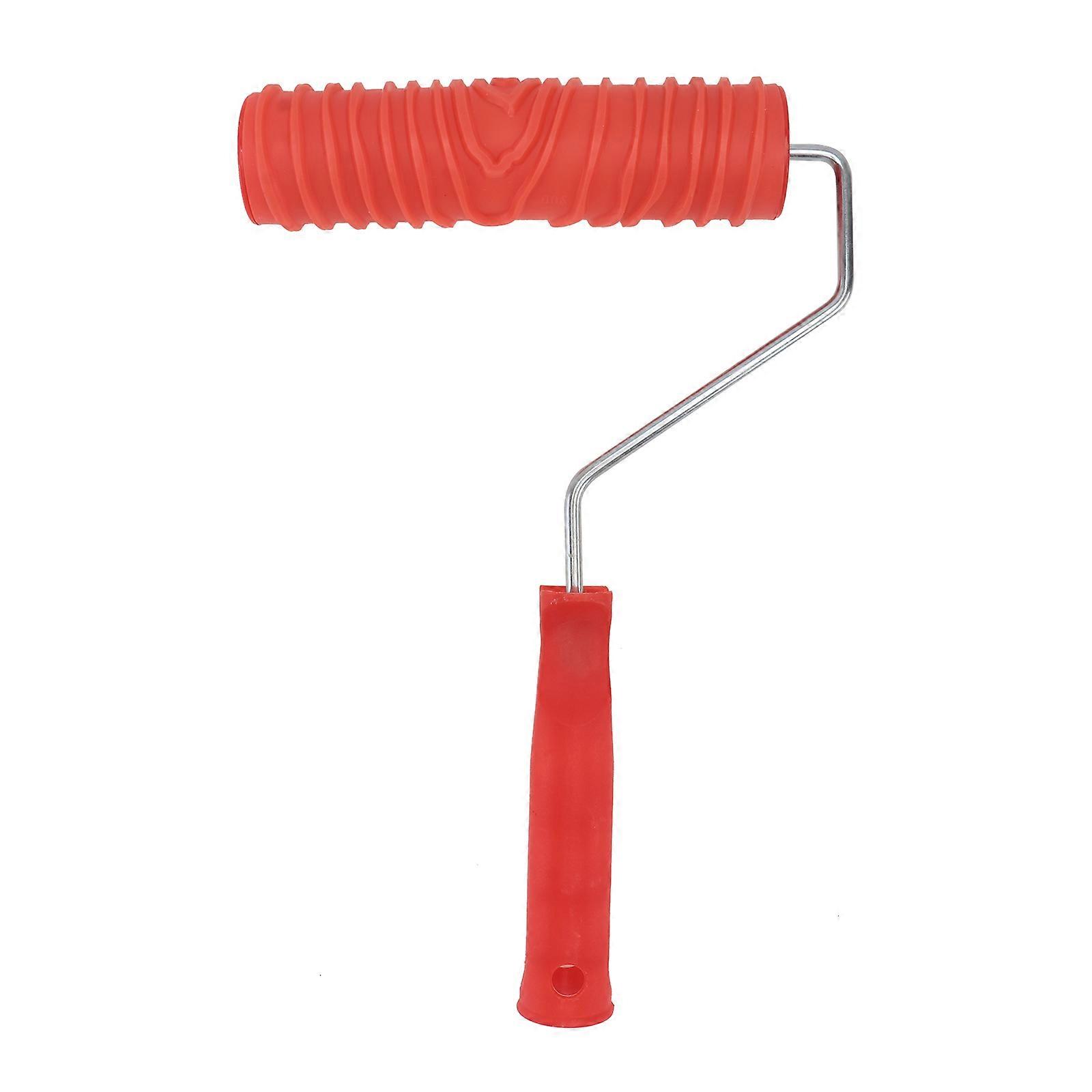 Wall Painting Roller Wooden Grain Pattern Tool 7-Inch Plastic Handle Red For Diy Enthusiasts 1Pcs