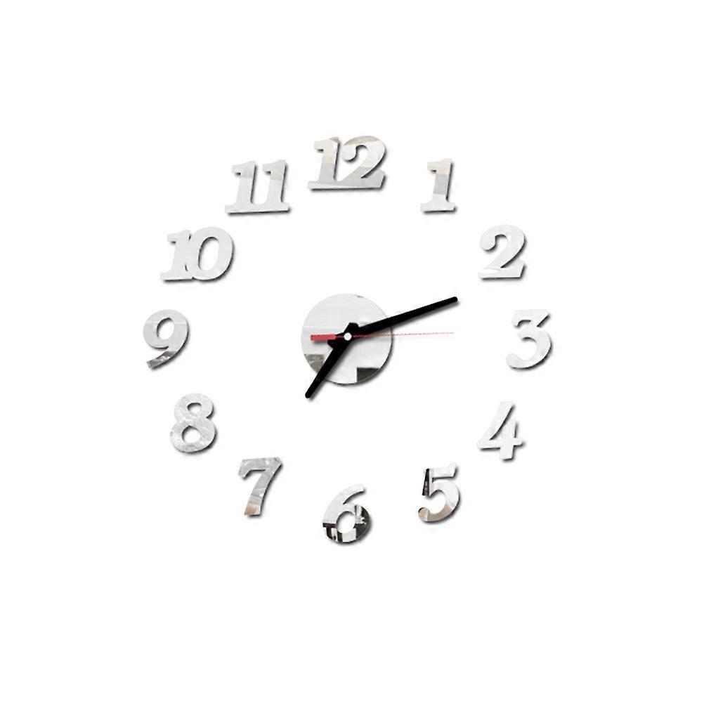Creative Wall Clock Frameless Modern Acrylic Sticker Home Decorations Silver Circular Shape 1Pack