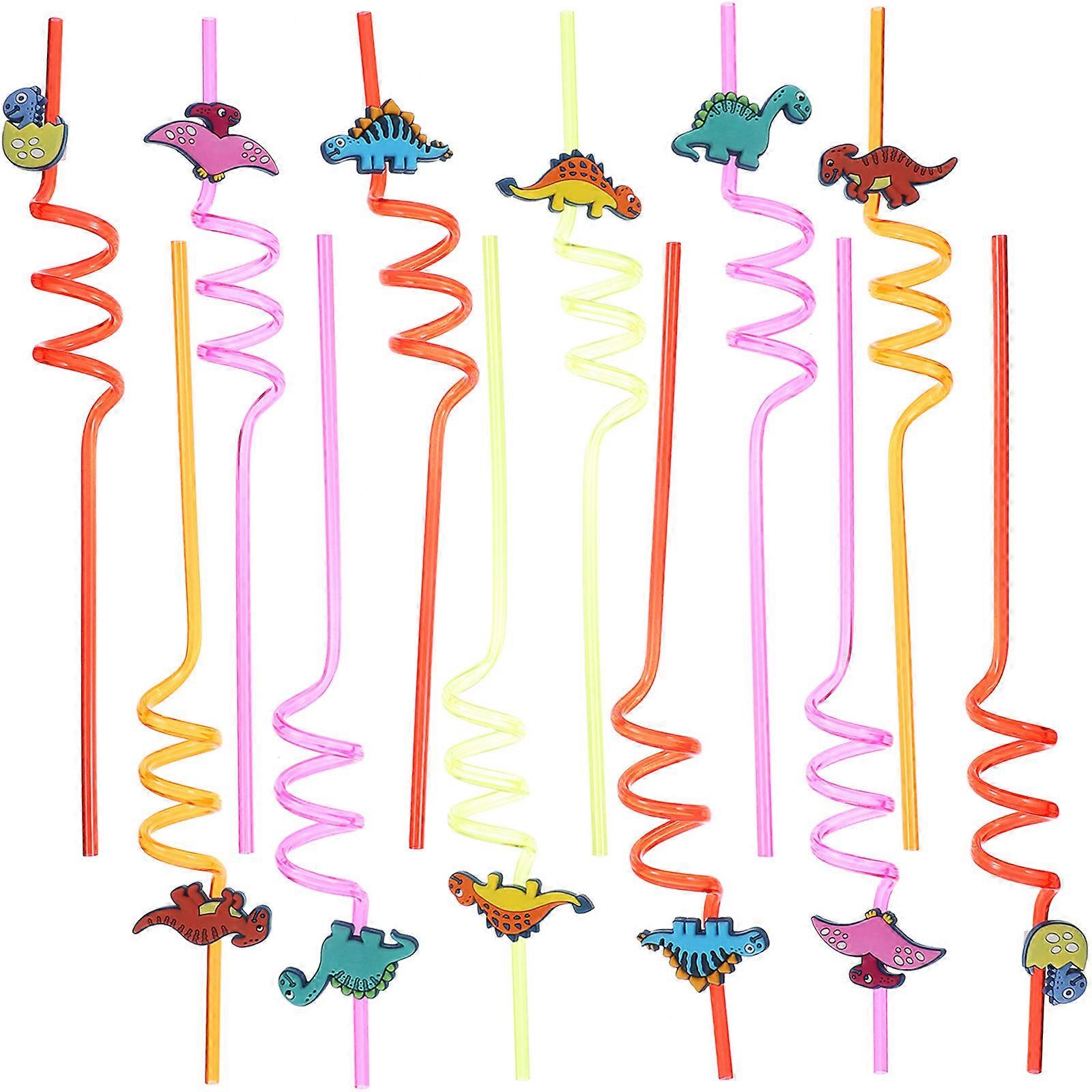 Dinosaur Drinking Straws Reusable Curved Design Beverage Consumption Assorted Color 18Pcs