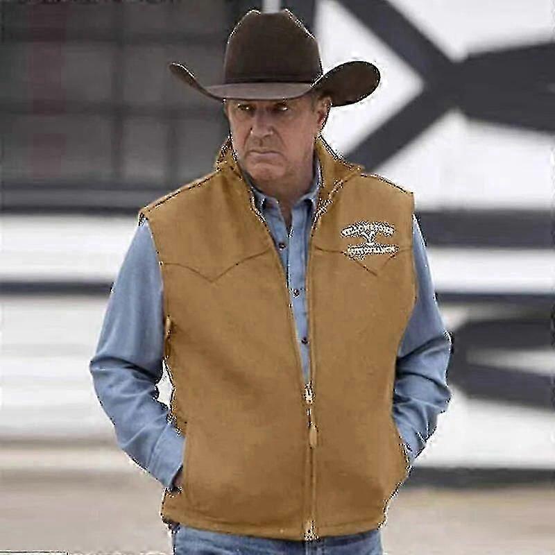 الرجال سترة يلوستون سترة طية صدر السترة براون الطباعة سستة صدرية سليم صالح لعارضة اليومية في الهواء الطلق ذكر سترة معطف الملابس