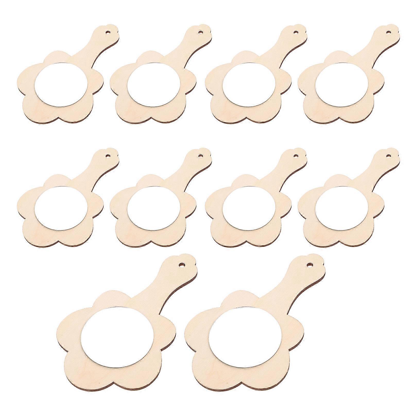 Small Craft Mirrors Diy Wooden Mirror Unfinished Handheld Makeup Mirror Diy Materials Brown 13.80X8.00X0.50CM Practical Modeling 10Pcs