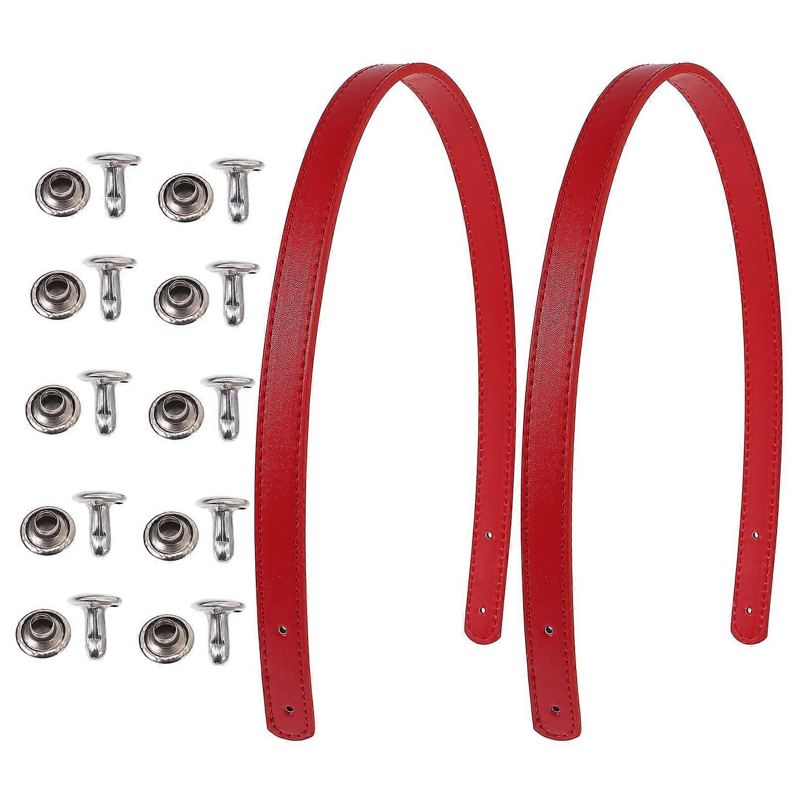 PU Handbag Strap for Bag Replacement with Rivets Easy to Install Red 2 Set