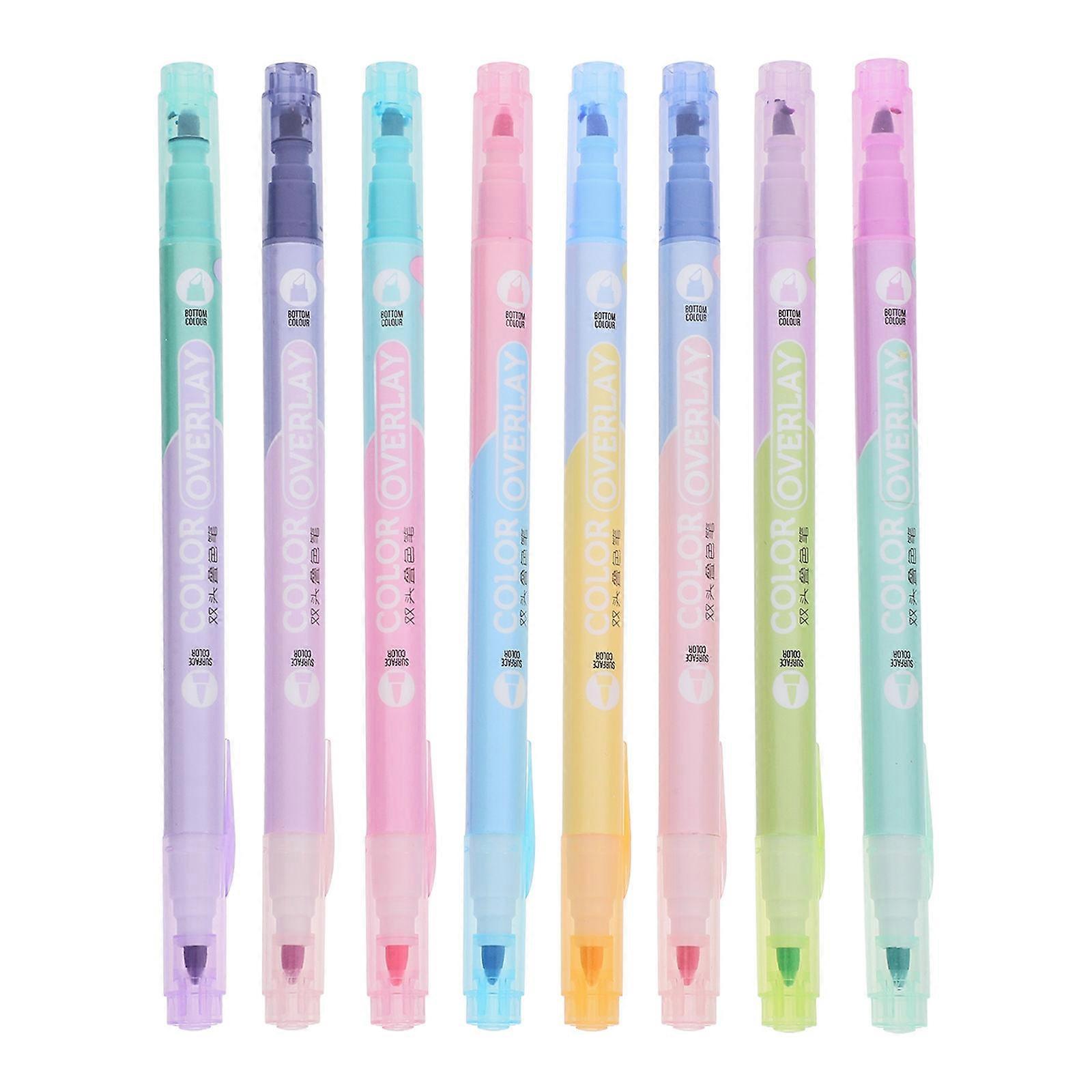 Cute Highlighter Pens Art Markers For Note Taking Home Use Assorted Color Double-Ended 8Pcs