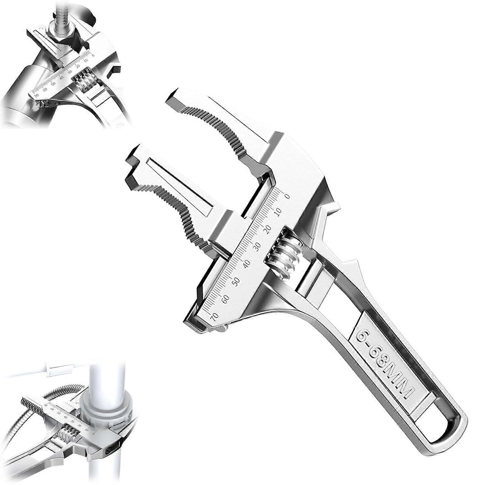 Reversible Sink Wrench with 668mm Jaw Opening Adjustable Large Mouth Wrench for Bathroom, Multifunctional Bathroom Tool for Plumbers (Silver)