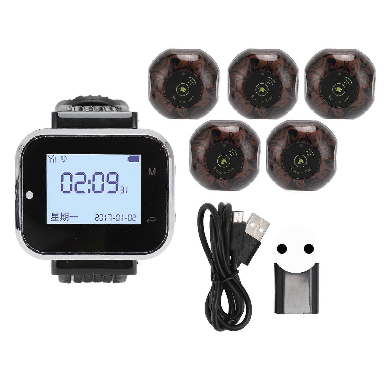 Wireless Wrist Pager Multipurpose IPX4 Waterproof Watch Pager Paging System 100‑240V for Restaurant EU Plug