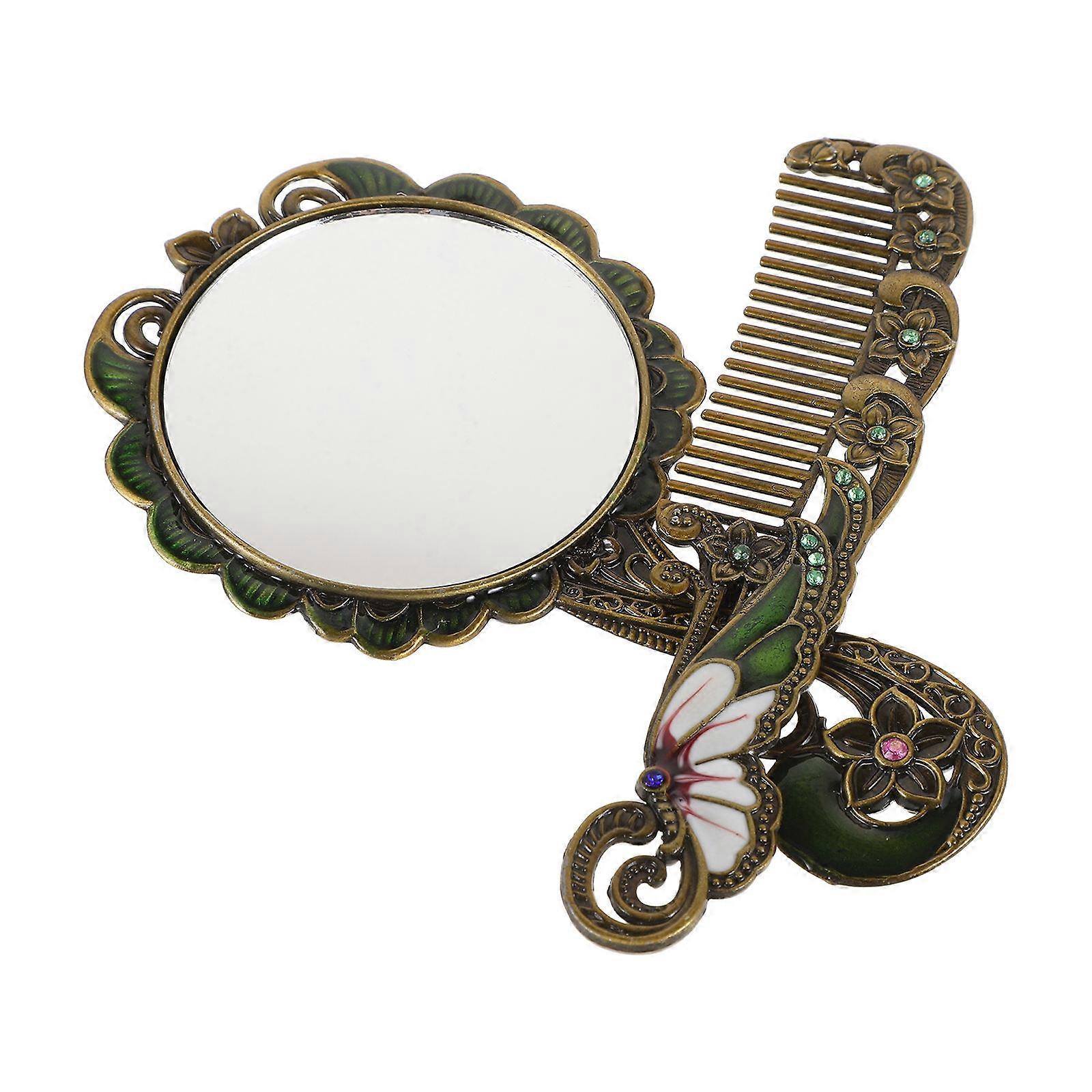 Handheld Makeup Mirror For Girls Home Use Round Glass Emergency Use 1Set