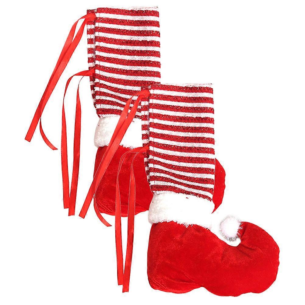Chair Floor Leg Protectors Christmas Table Leg Covers Red Felt Fabric Elf Shape For 2Pcs