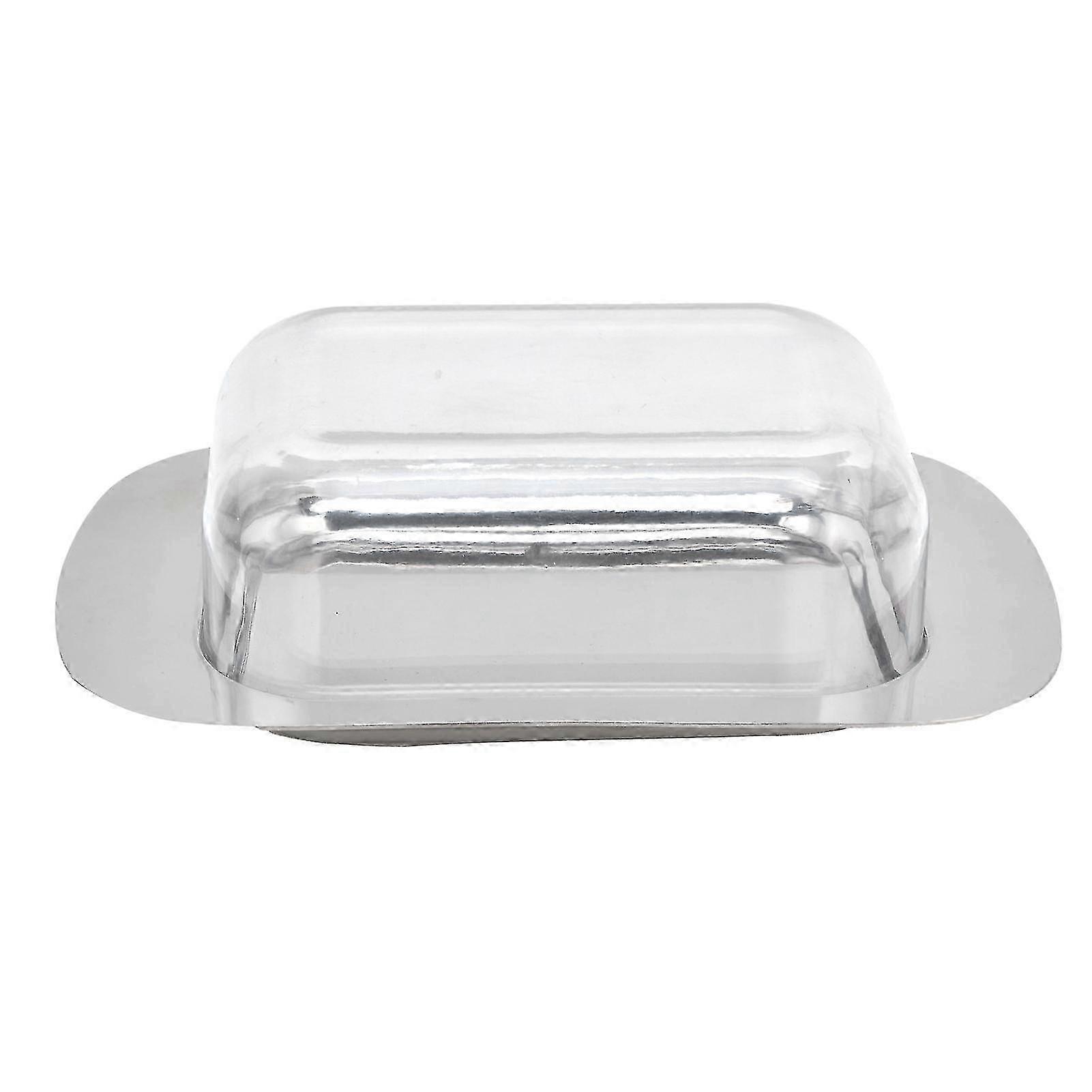 Square Stainless Steel Butter Storage Container with Clear Lid Ideal for Kitchen Use