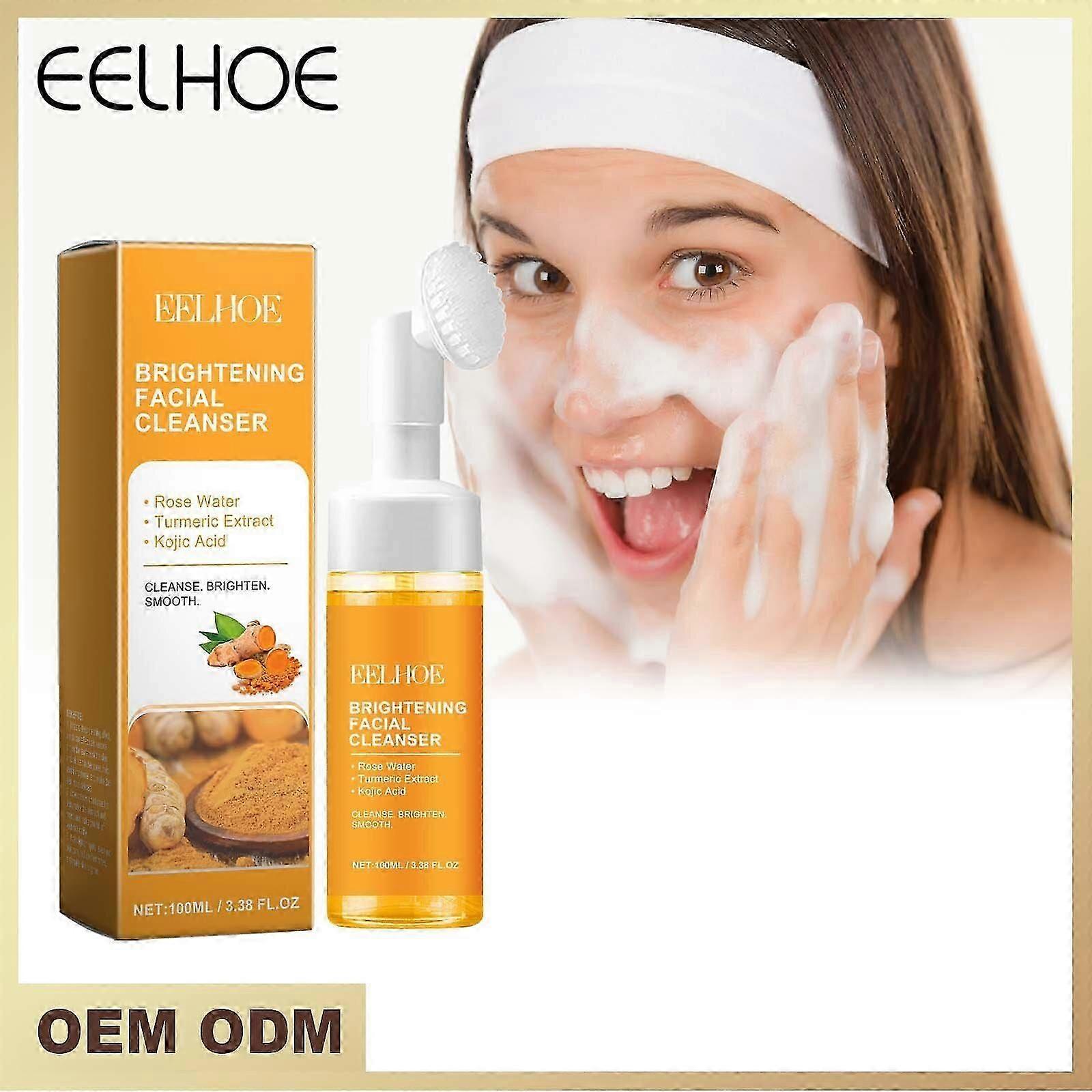 1-3pcsテューメリックフェイシャルクレンザーは、輝く輝きの毎日の肌のブライトニング泡立つ洗顔料で肌のトーンを均一にします