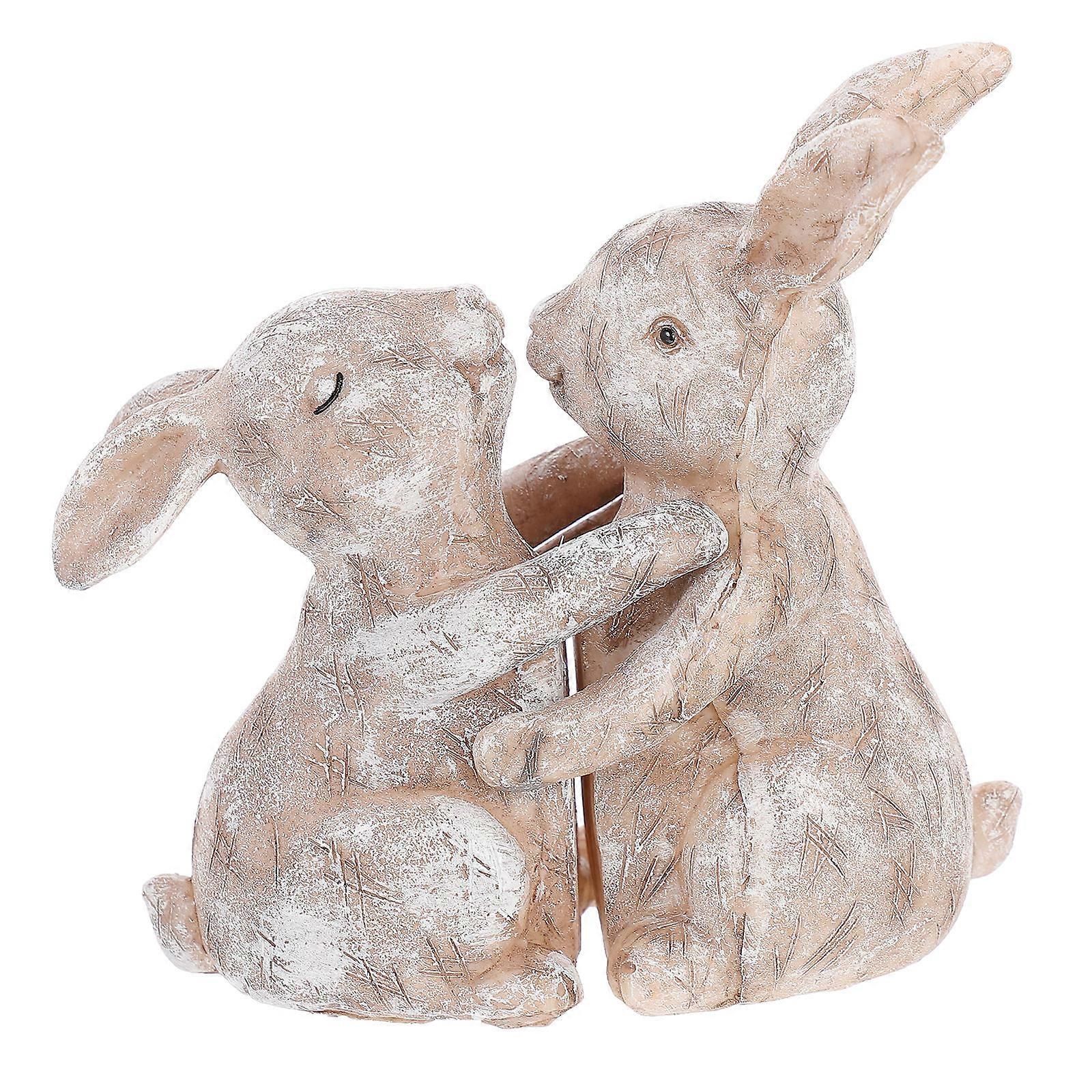 Hugging Rabbits Decoration 2Pcs Resin Rabbit Statue for Versatile Display