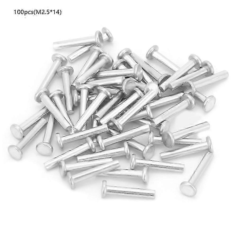 100pcs M2.5*12/14/16mm Flat Head Aluminum Countersunk Solid Rivets (M2.5*14)