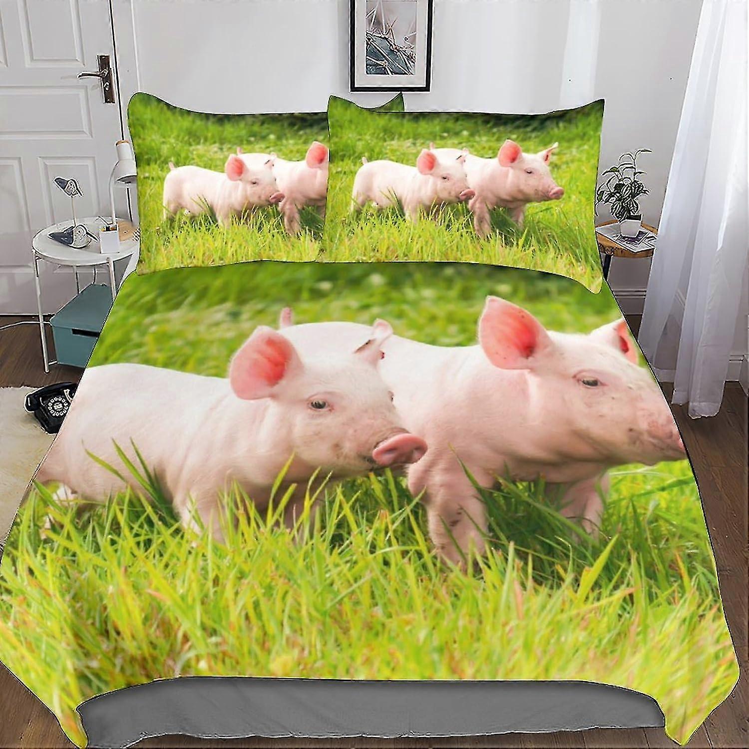 Pig Swine Duvet Cover Set with Pillowcases, 3D Printed Bedding with Zipper Closure, Unique Design, Anti-allergic, Cute Animals