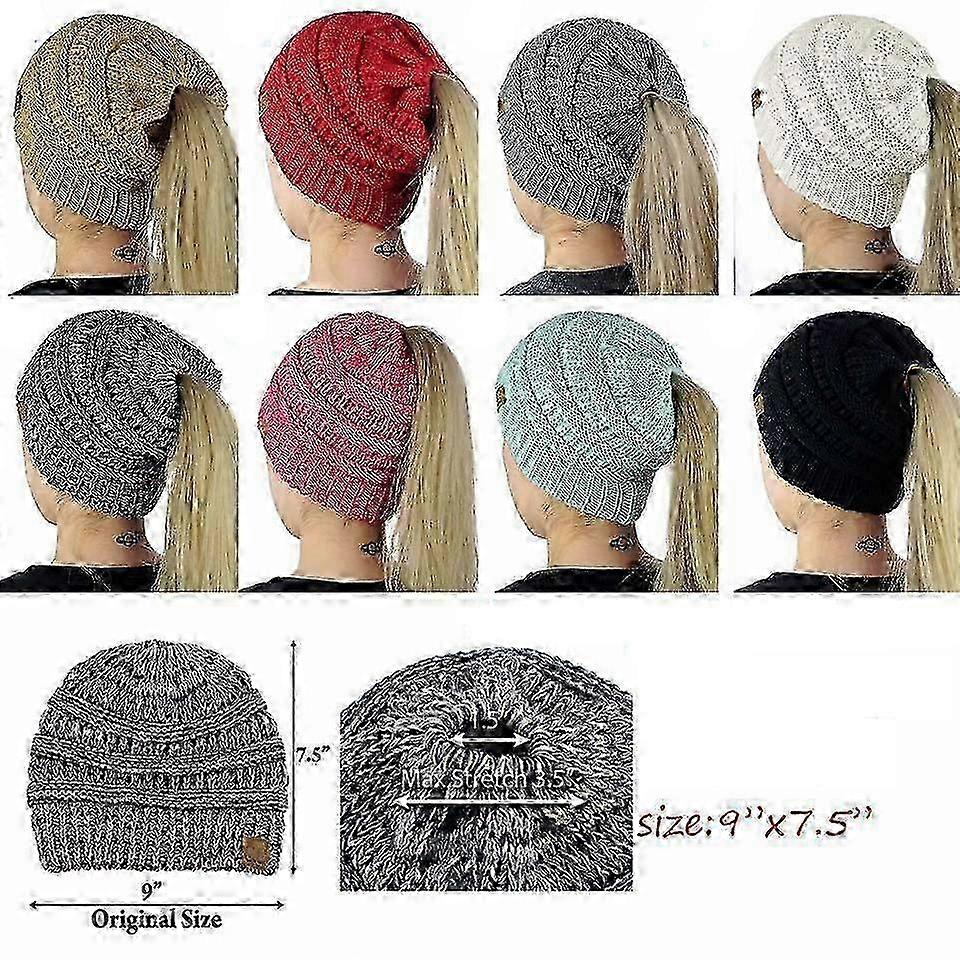 1pcs Soft Stretch Cable Knit Messy High Bun Ponytail Hat