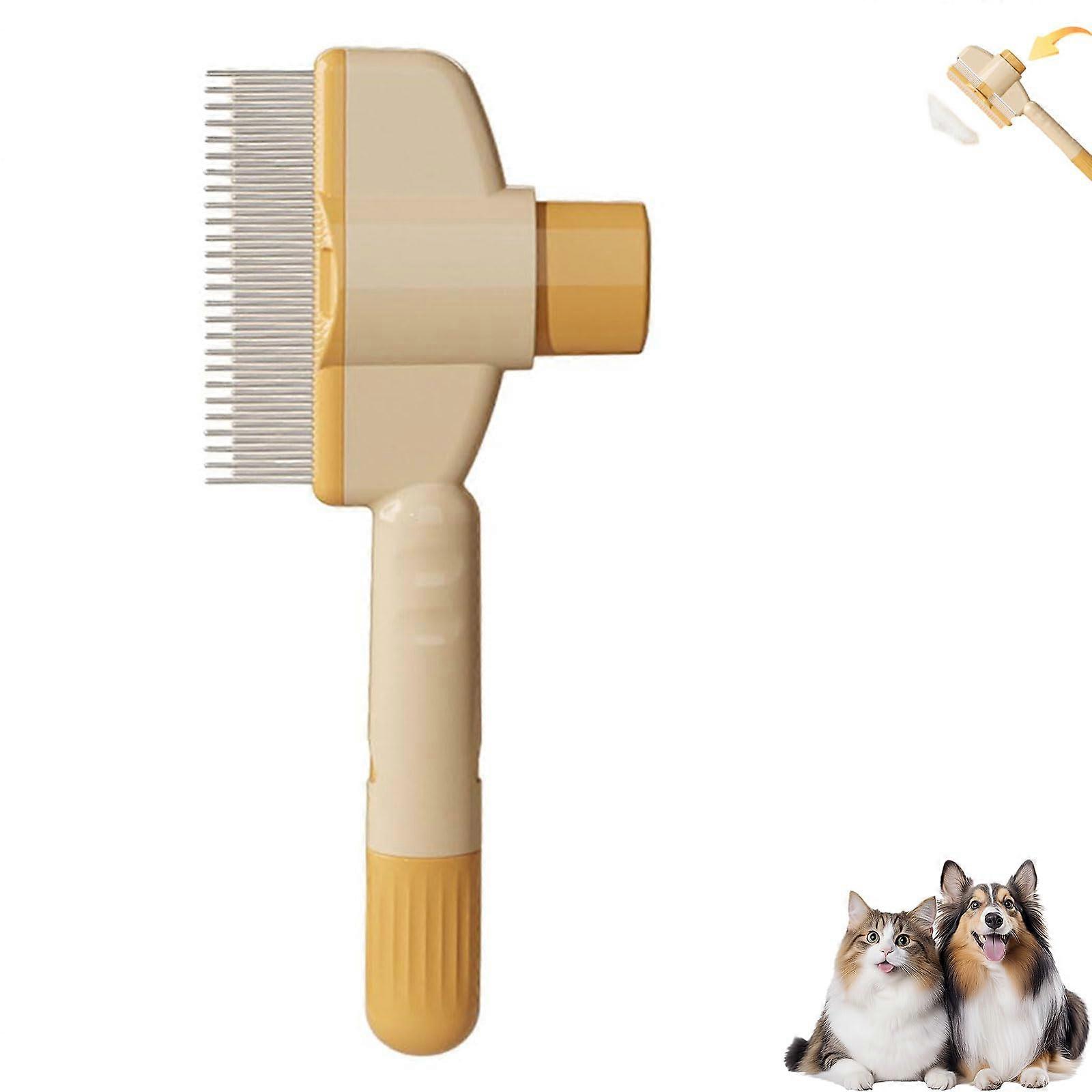 Fellblitz Brush Self-Cleaning Flea Comb for Cats and Dogs, Yellow Fur Flash Brush with Release Button and Durable Design