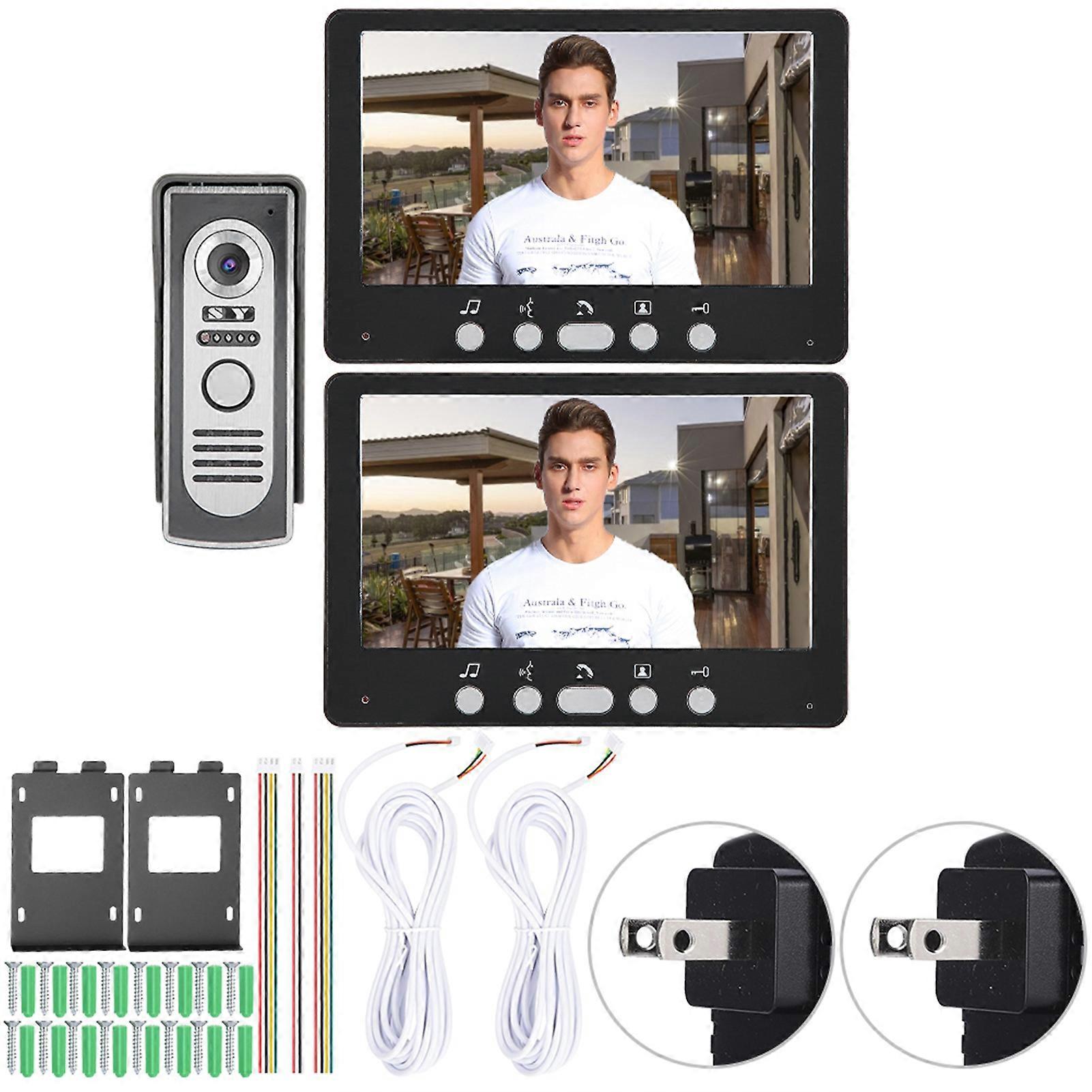Black 7in TFT Camera 2 Monitors Video Doorbell Intercom Night View System 815m12