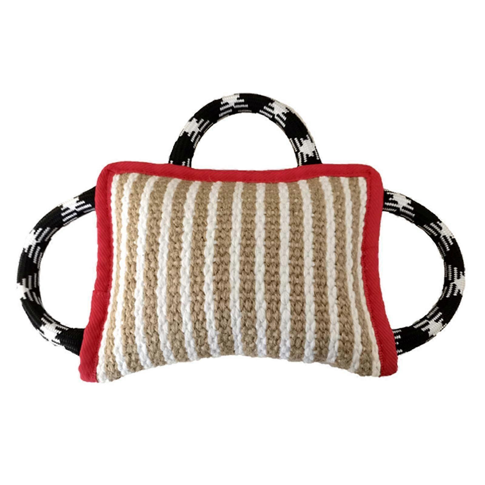 Durable dog bite pillow, tug toy, puppy with 3 handles, tugofwar, training, red