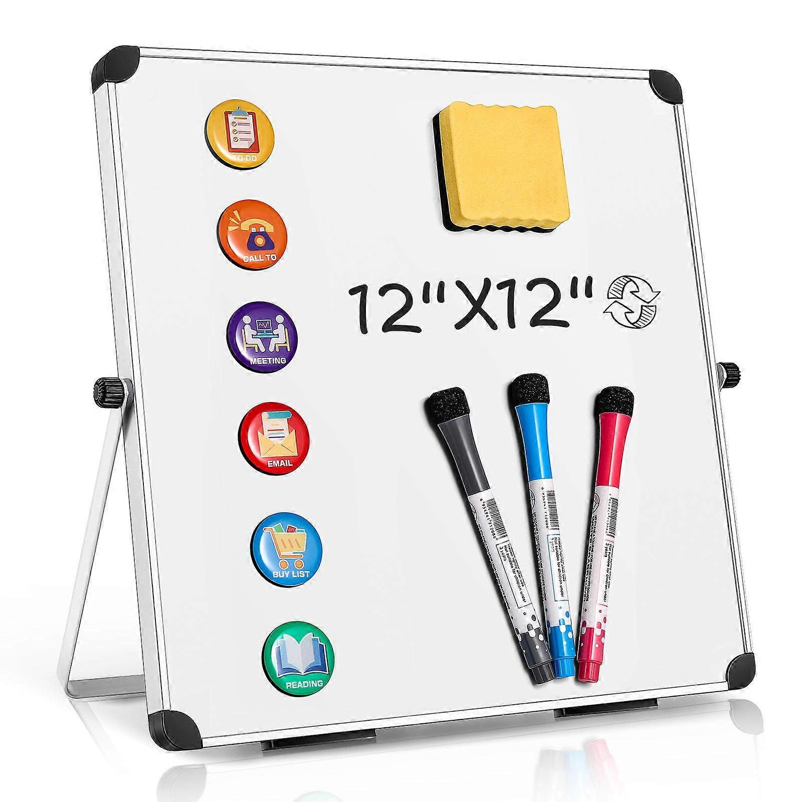 Small Whiteboard for Desk Portable Dry Erase Board Double Sided Square Aluminium Alloy 12 x 12 In Students Professionals