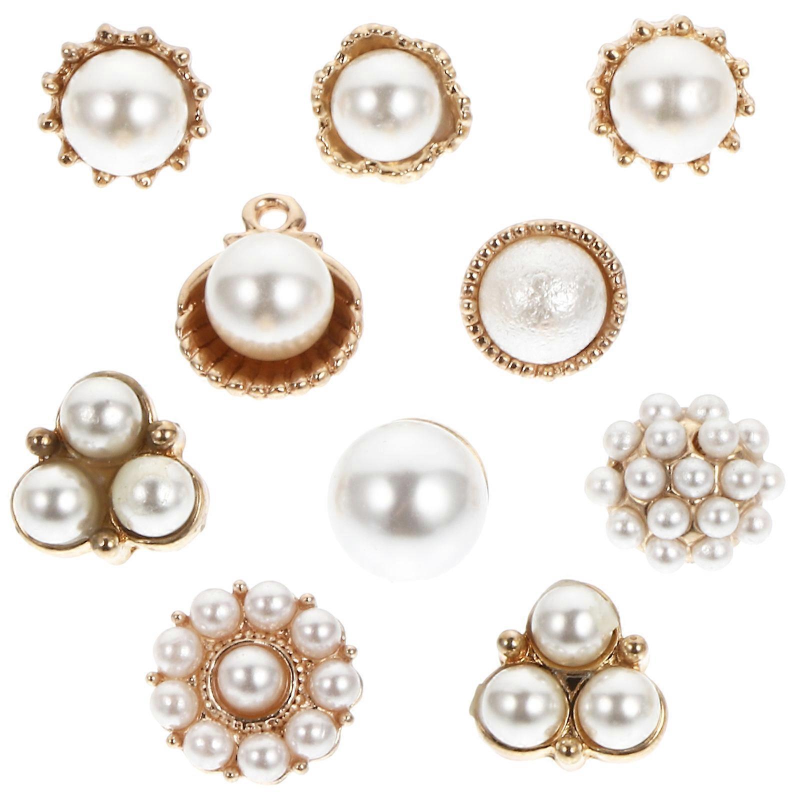 Masteelf 10PCS Pearl Button Creative Alloy Metal Button for Delicate Clothing