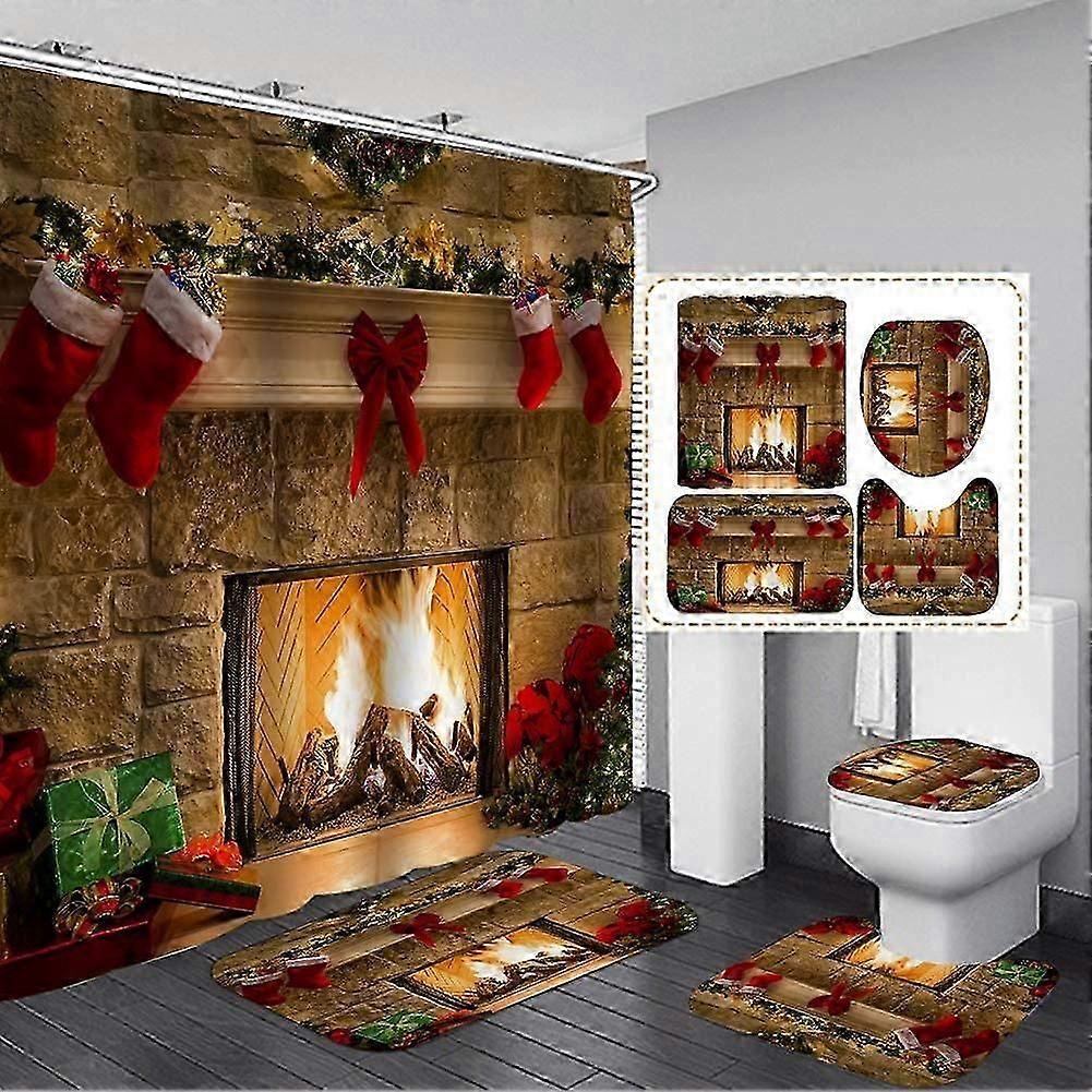 Bathroom Decor for Christmas Fireplace Shower Curtain Set