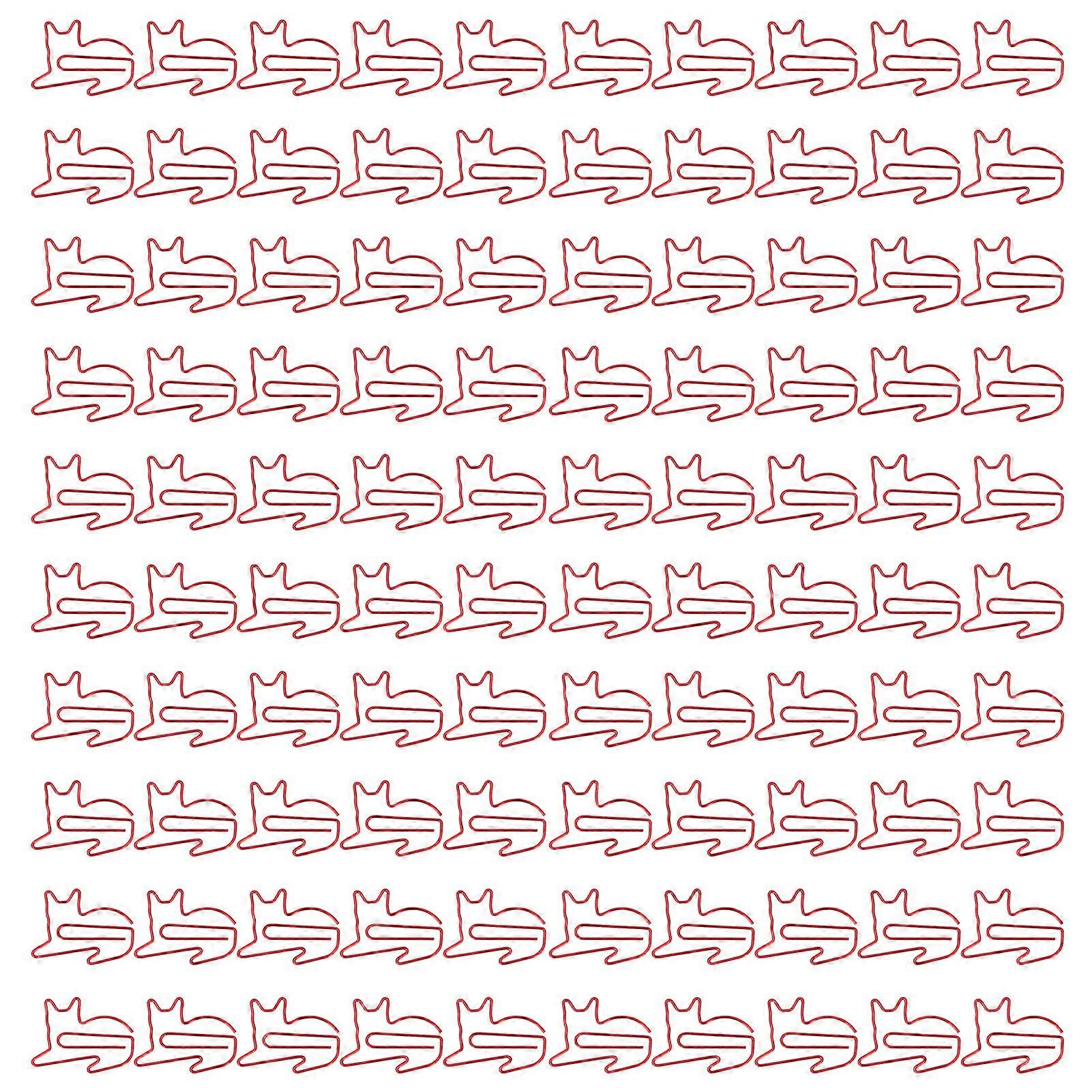 100pcs Cat Shape Paper Clips Increase Slip Resistance Rust Prevention Reusable Metallic Paper Clips for Office Red