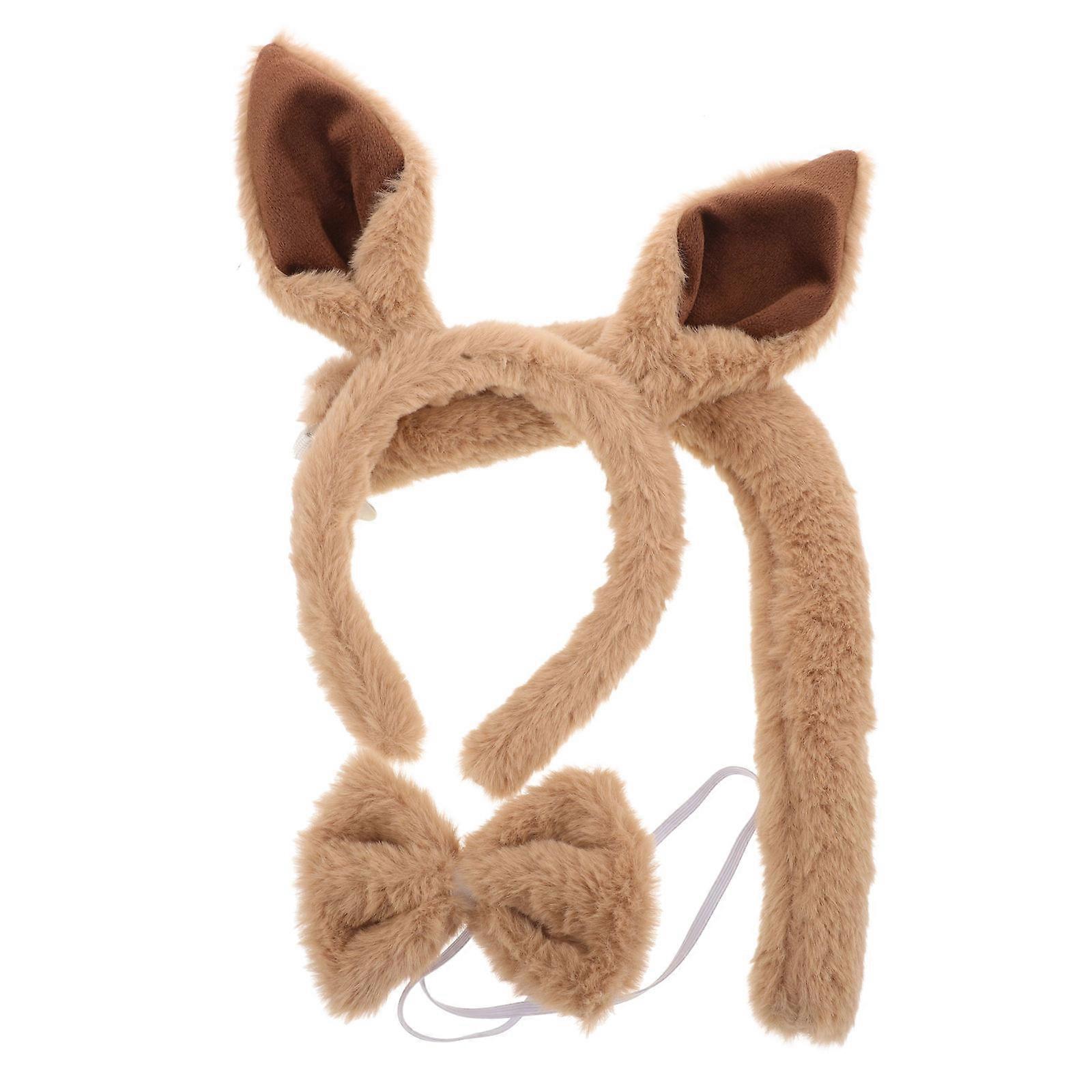 Horse Ears Headband Set Costume Accessory for Holiday Parties and Themed Events Soft Plush Material Brown 3Pcs