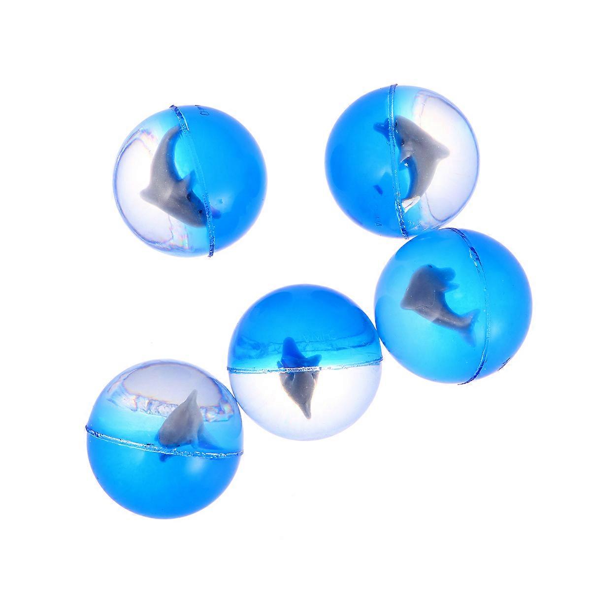 Dolphin Designed Bouncy Ball for Kids Made of Soft Rubber Blue 5 Pieces