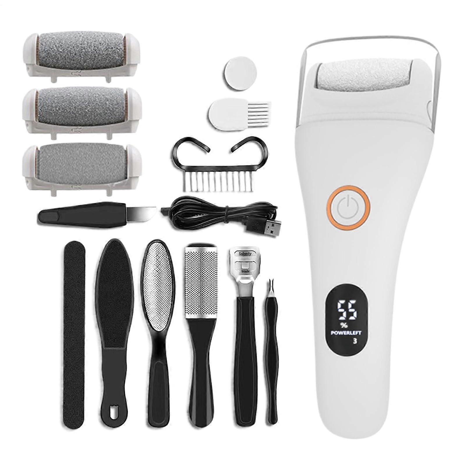 Electric Corn Removal Tool - Rechargeable Wireless Foot Grinder for Home Spa Pedicure - Portable White Design
