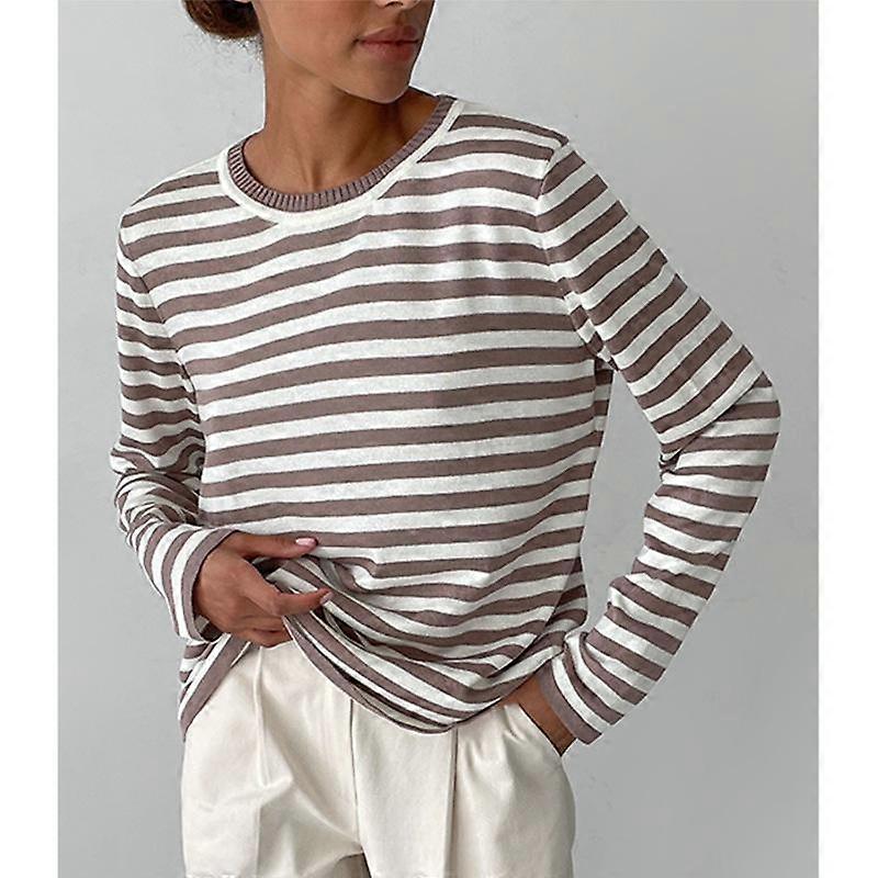 Women's Crew Neck Knit Vintage Striped Pullover Sweater