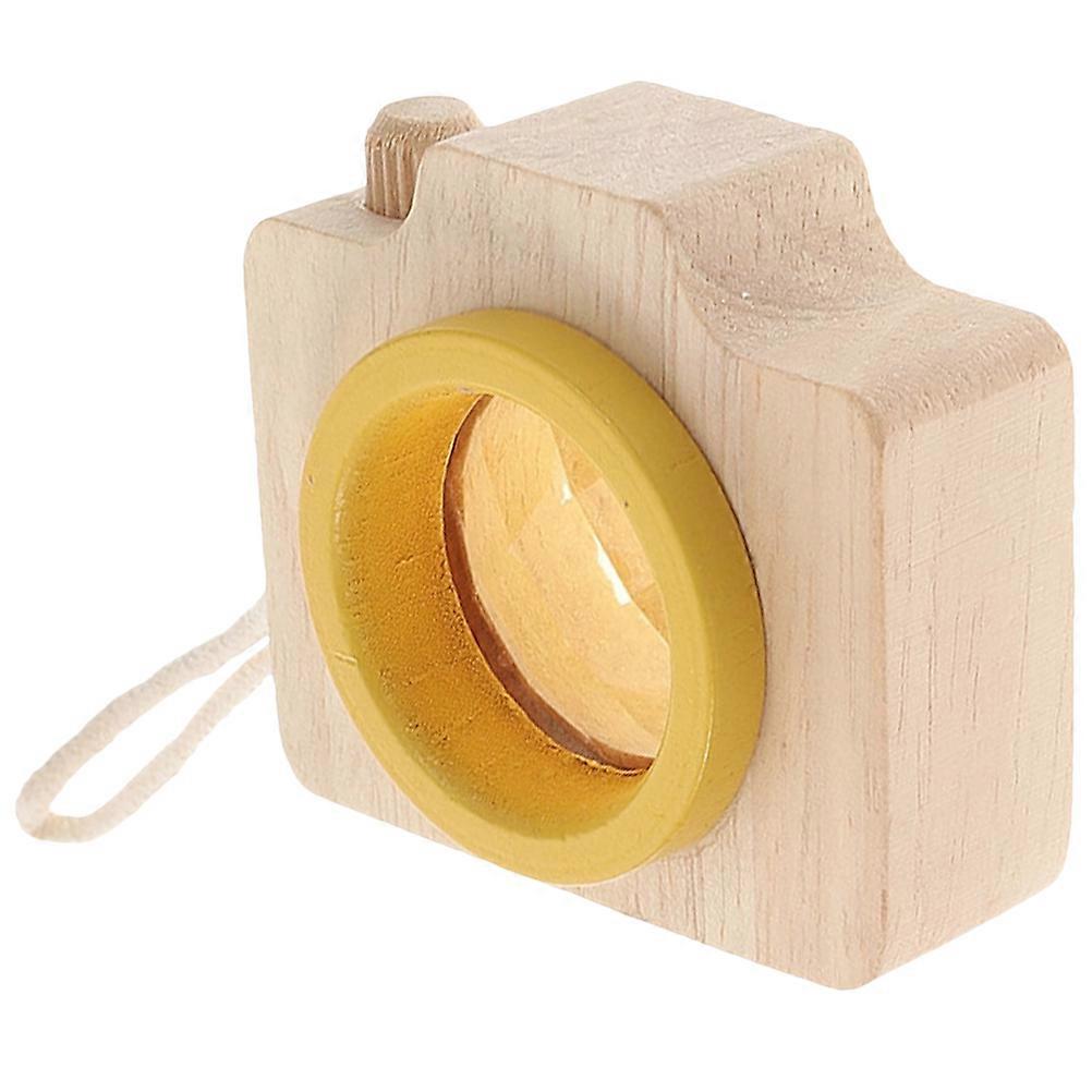 Wooden Kaleidoscope Toy with Hand Rope Design and Camera Shape for Kids Playing Yellow Small Size