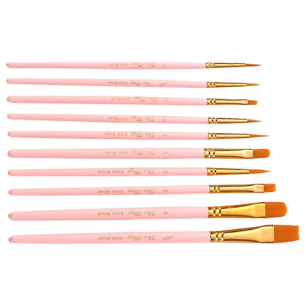 Pink Paintbrush Set with Premium Nylon Bristles for Painting Use 10pcs