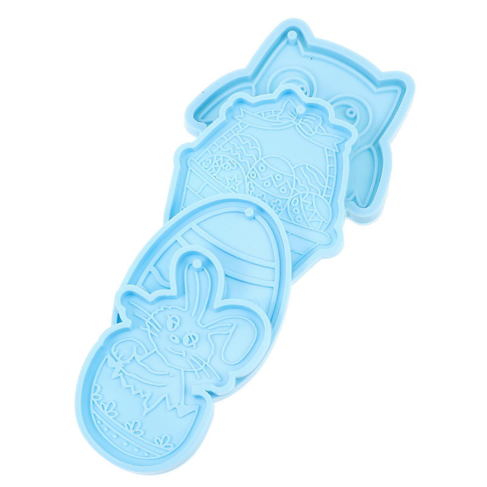 Easter Themed Keychain Mold for DIY in Blue Silicone Smooth Surface Easy Demould 4Pcs
