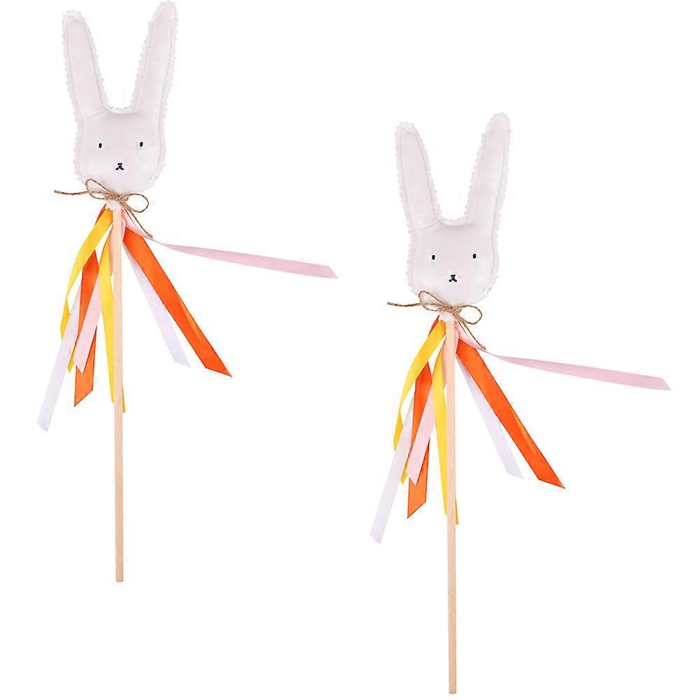 2Pcs Easter Rabbit Fairy Stick Adorn Children Stick Toy Rabbit Stick Plaything
