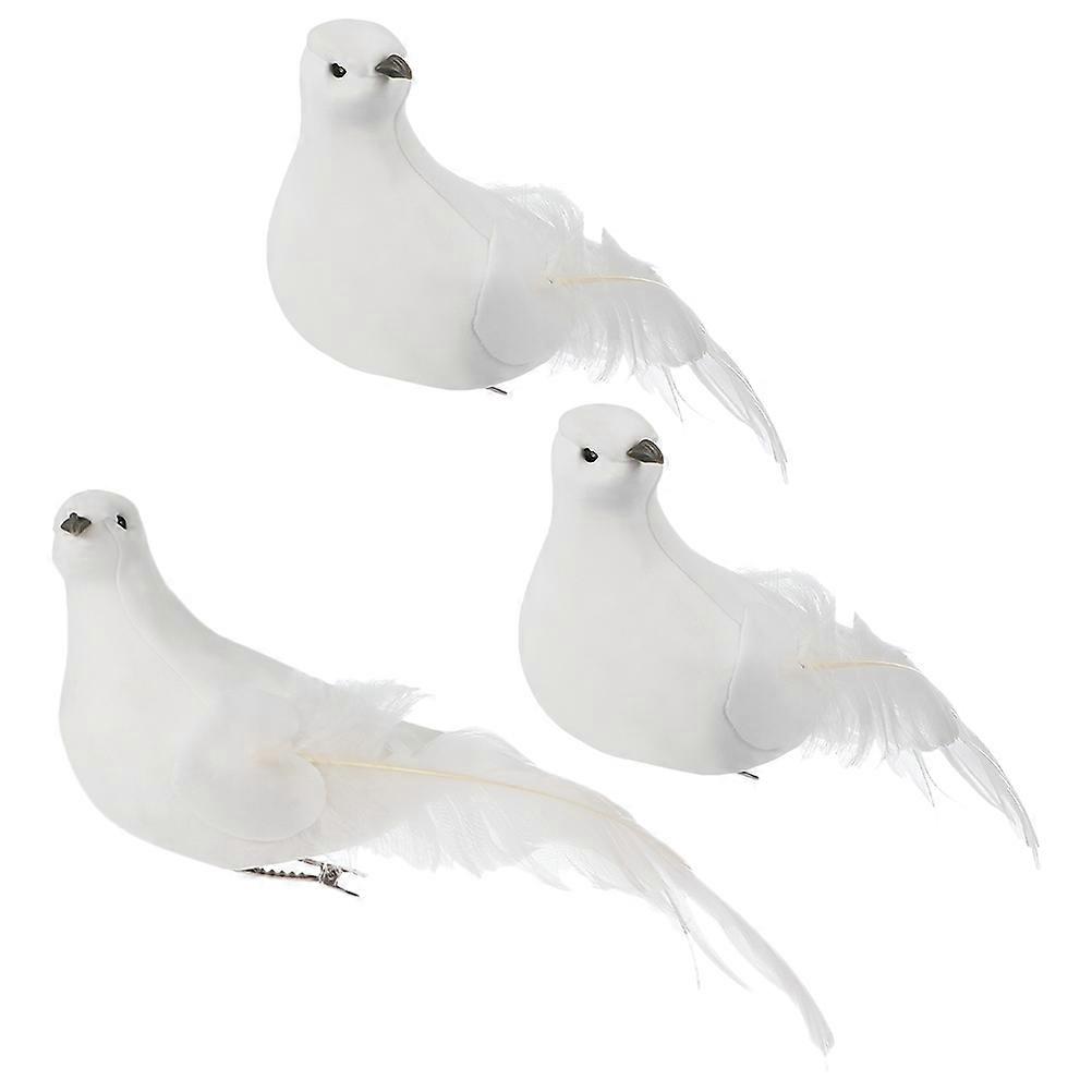 Simulation Bird 3Pcs Fake Dove Model With Clip For DIY Craft Material Office Desk Christmas Tree Decoration White Color Realistic Shape