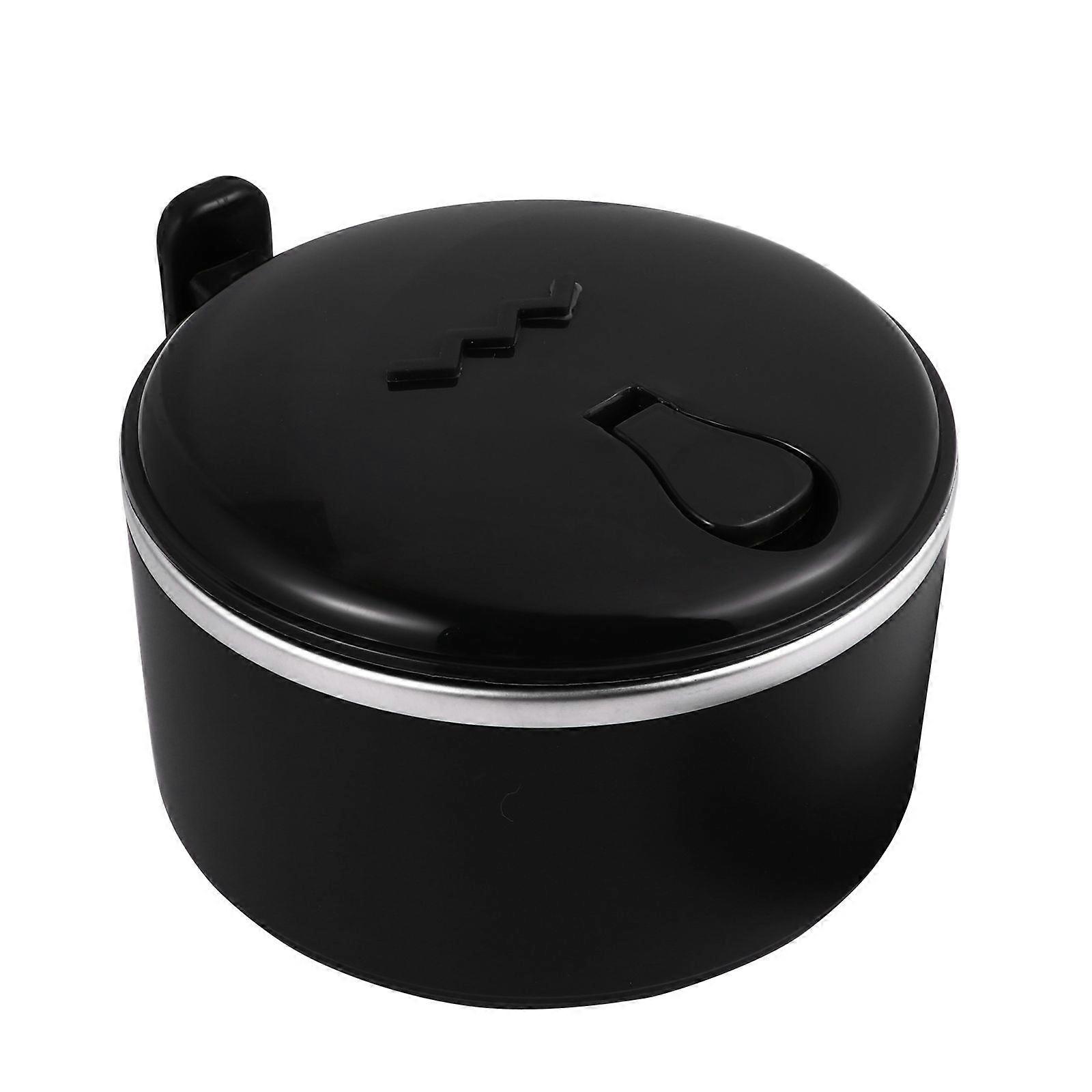 Instant Noodle Bowl with Handle and Lid Made of Stainless Steel and PP for Storage Use Black Lightweight Portable