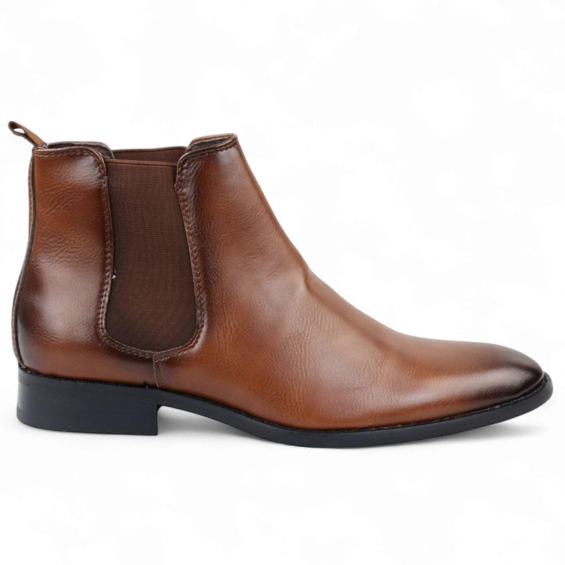Men's Tan Chelsea Slip-On Boots Classic Ankle Design Office & Everyday Wear