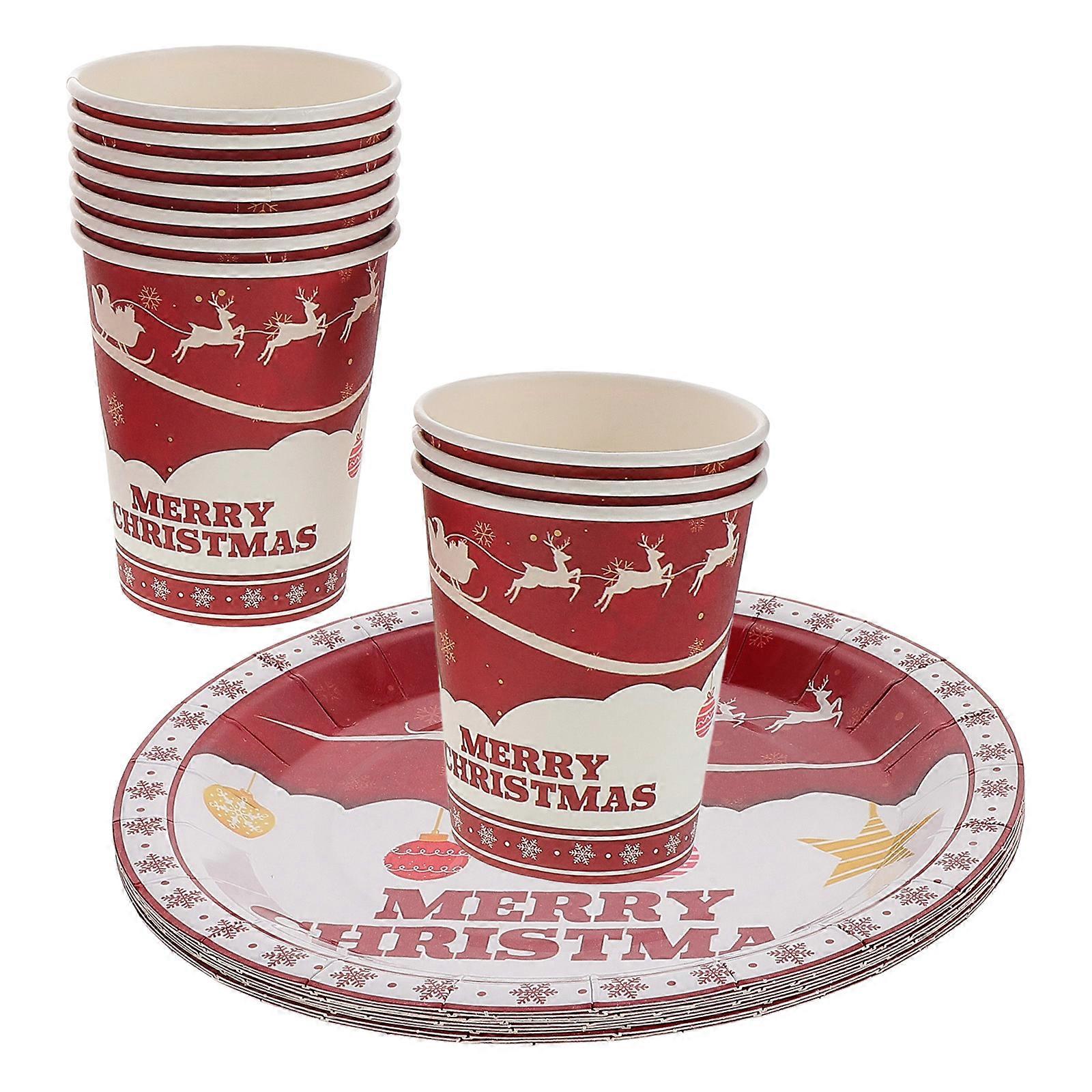 Festive Paper And Cups Set 20Pcs Round Design Perfect For Christmas Parties And Celebrations