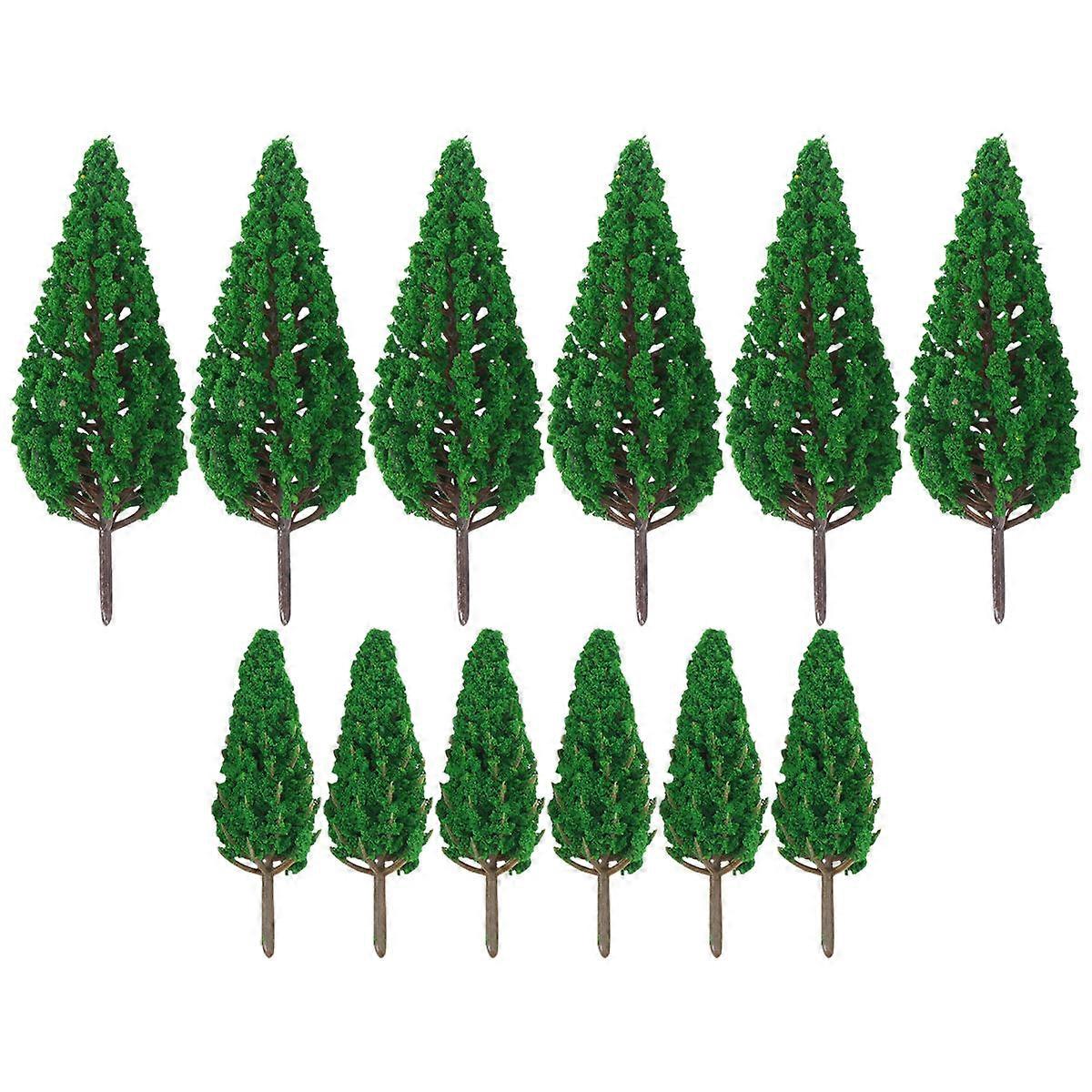 Plastic Pine Tree Models for Landscape Diorama 12 Pcs Green Colorful Scenery Trees 6.5cm 11cm
