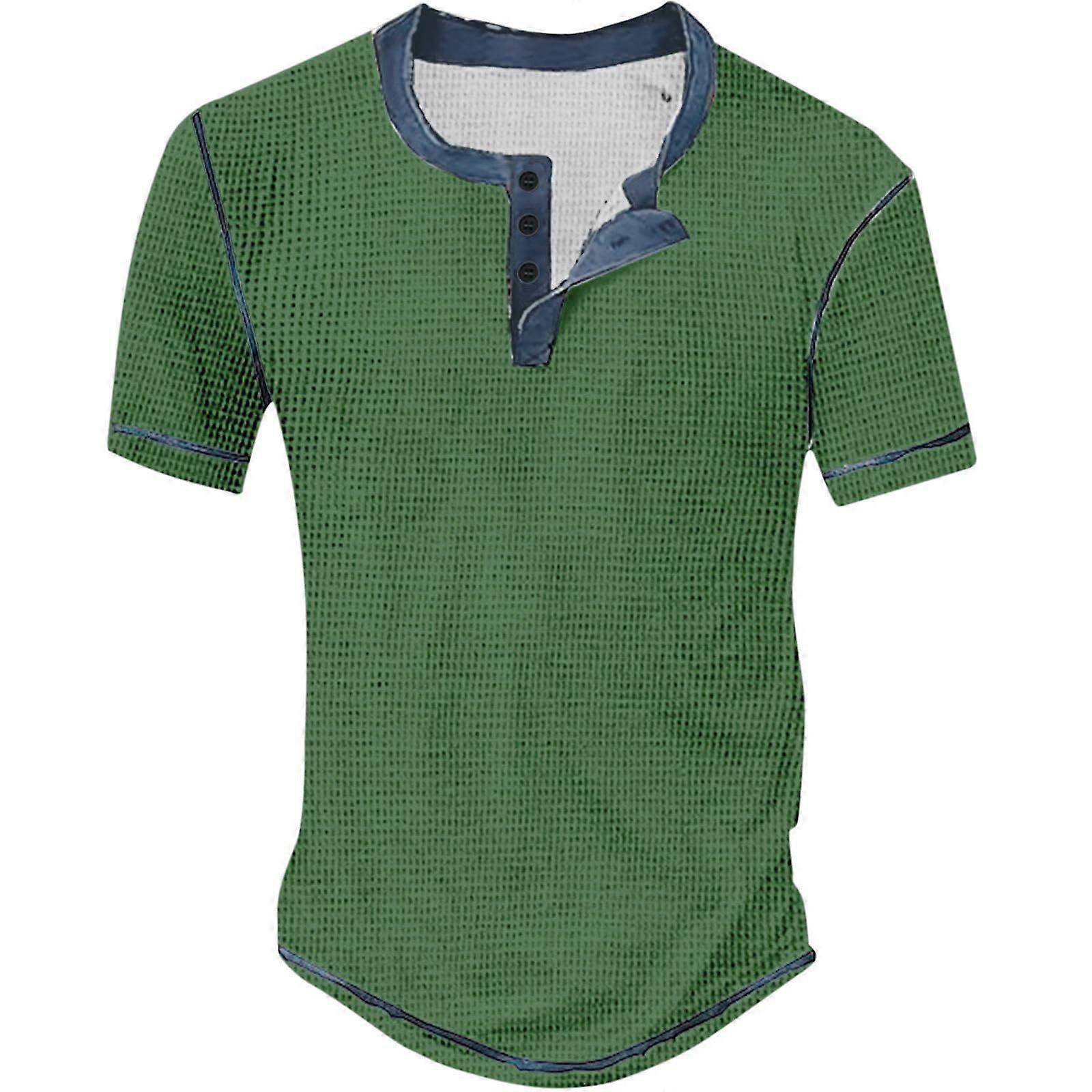 Henley Shirt Men's V-Neck Short Sleeve Button Down T-Shirt Large Regular Fit Vintage Casual 3XL Army Green Summer Wear