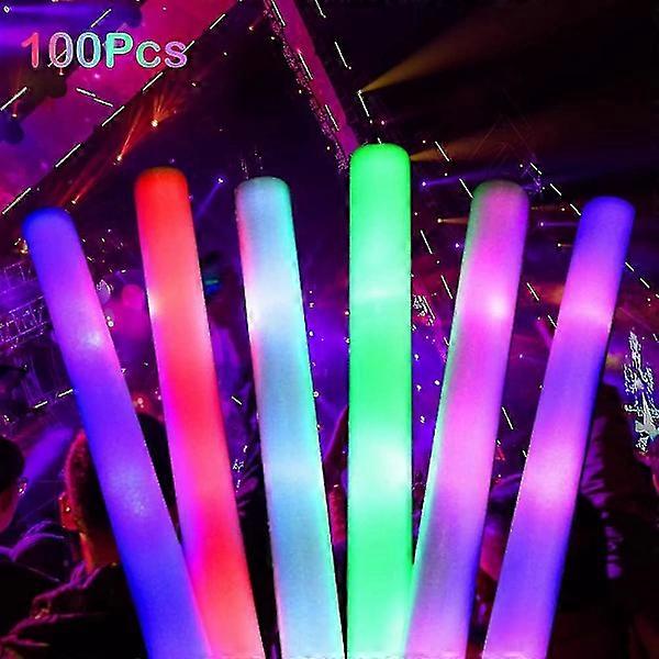 100 Pcs Led Glow Sticks, Light Up Foam Sticks, Multicolor Flashing Foam Sticks for Party, Concert, Wedding