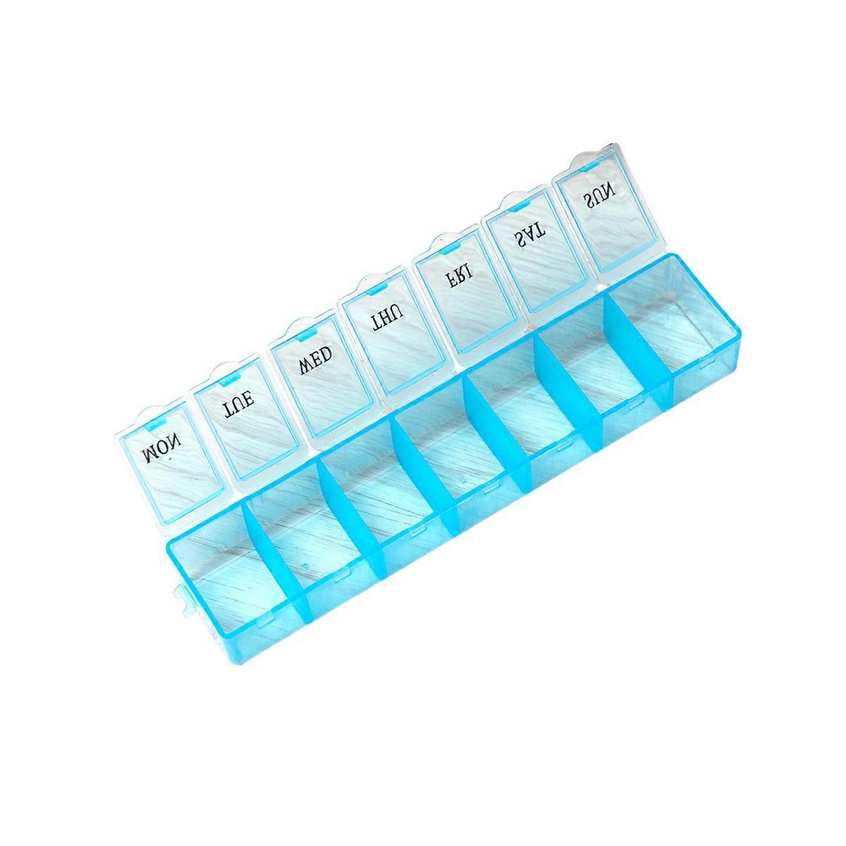 Blue Plastic Pill Organizer Container for Weekly Medication Storage 7 Slots