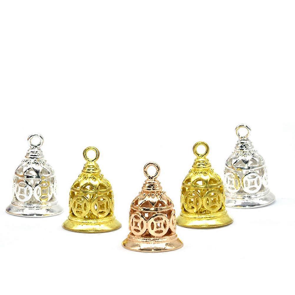 Creative Hollow Copper Bells with Hanging Circle Design for DIY Craft Supplies Chinese Style Fortune Accessories 6 Pcs Mixed Color